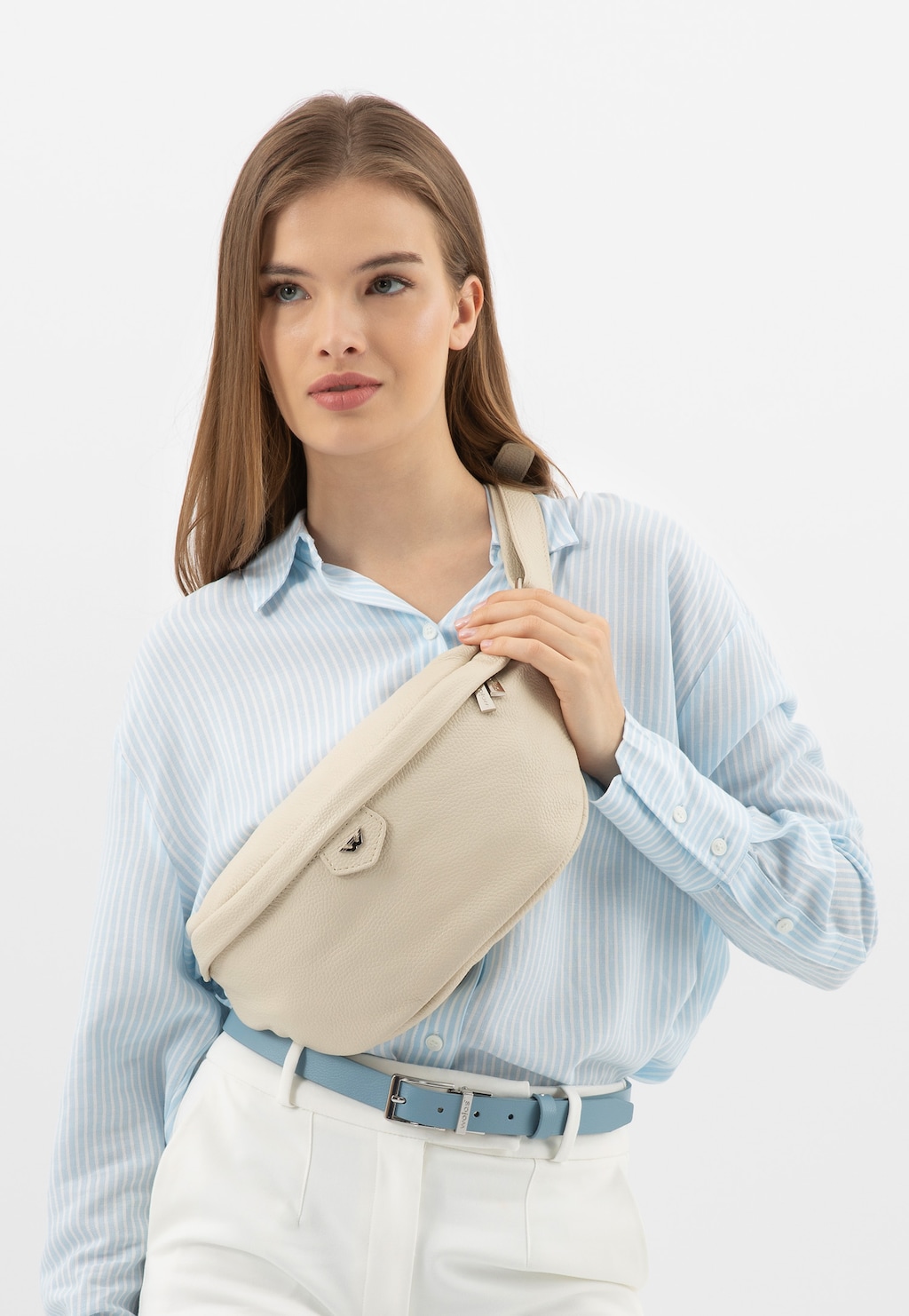 Velká béžová kožená ledvinka 80195-44 Widok 1