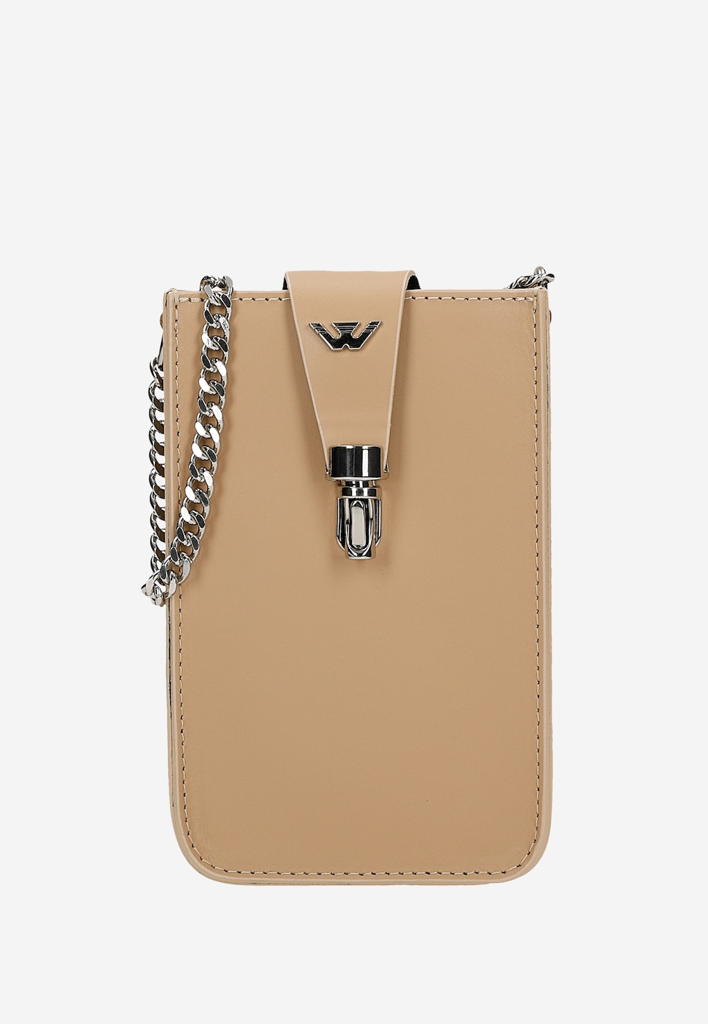 Beżowa torebka na telefon ze srebrnym łańcuchem 80181-54 Widok 2