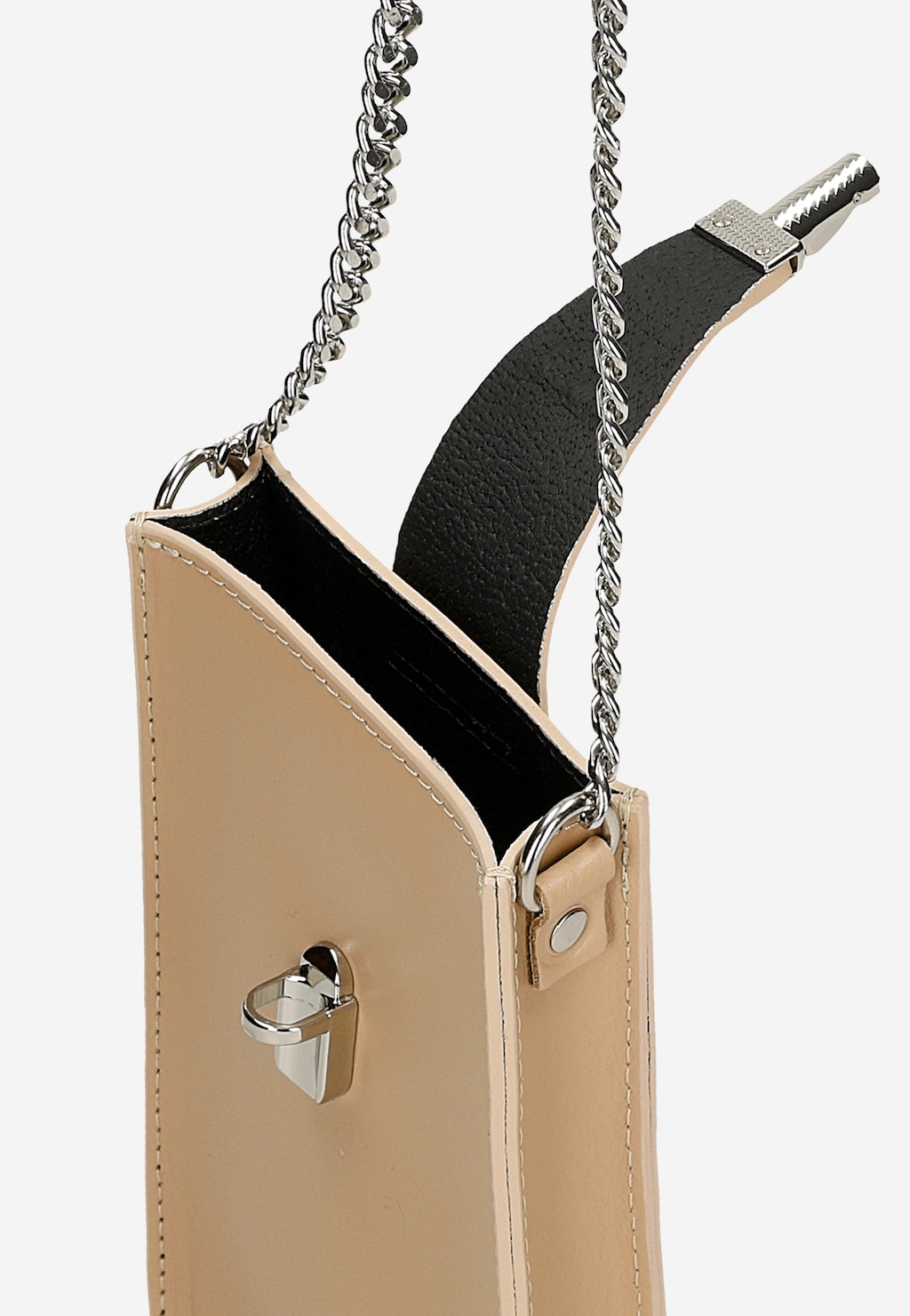 Beżowa torebka na telefon ze srebrnym łańcuchem 80181-54 Widok 6