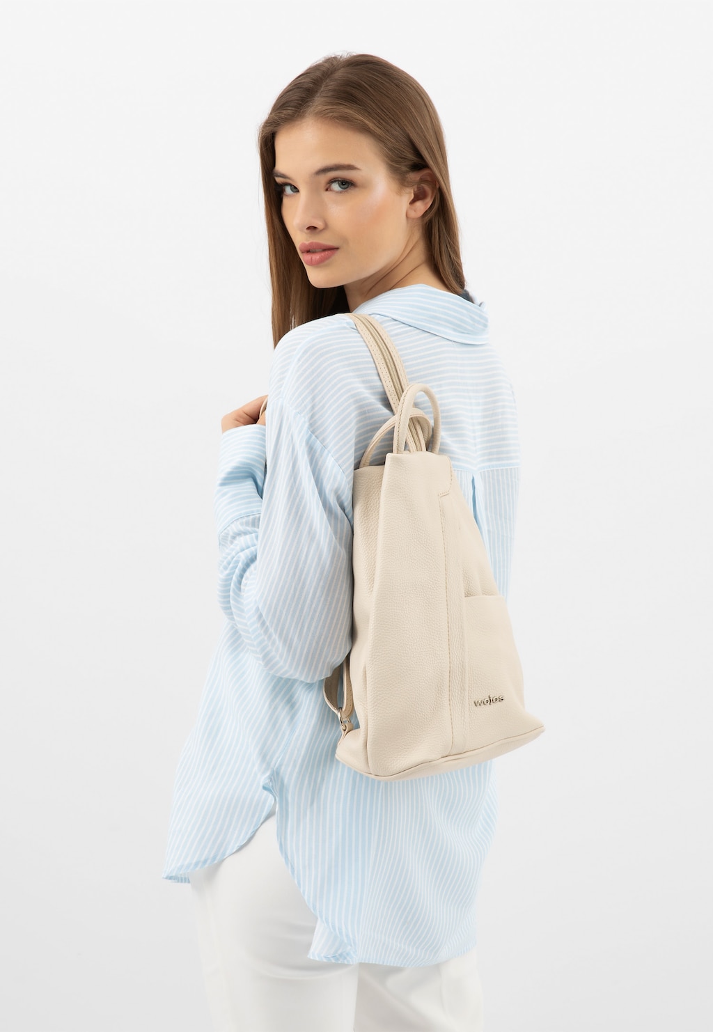 Beżowy trójkątny plecak miejski z suwakiem 80083-54 Widok 1