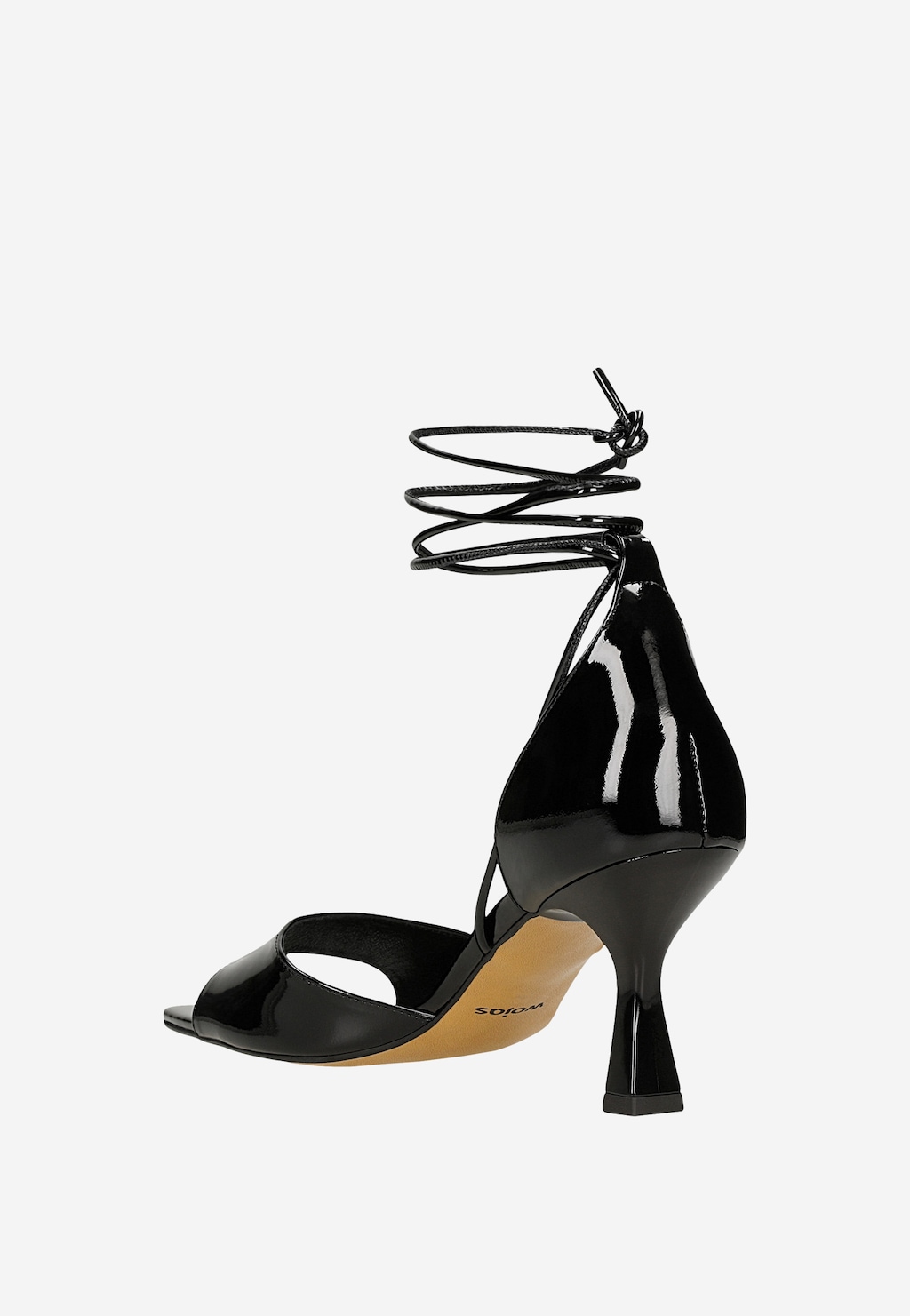 Czarne lakierowane sandały na niskiej szpilce z wiązaniem wokół kostki 76201-31 Widok 4