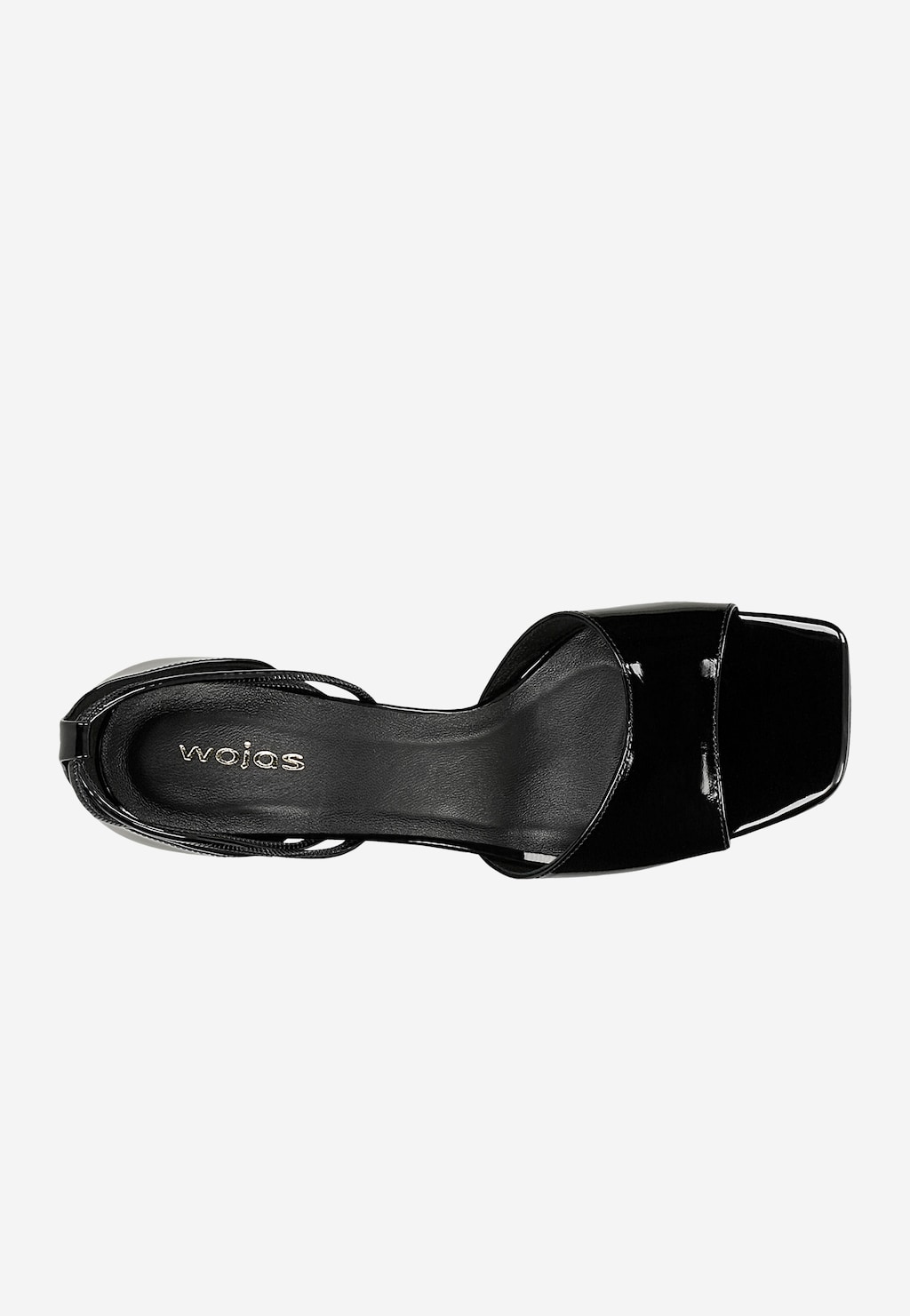 Czarne lakierowane sandały na niskiej szpilce z wiązaniem wokół kostki 76201-31 Widok 5