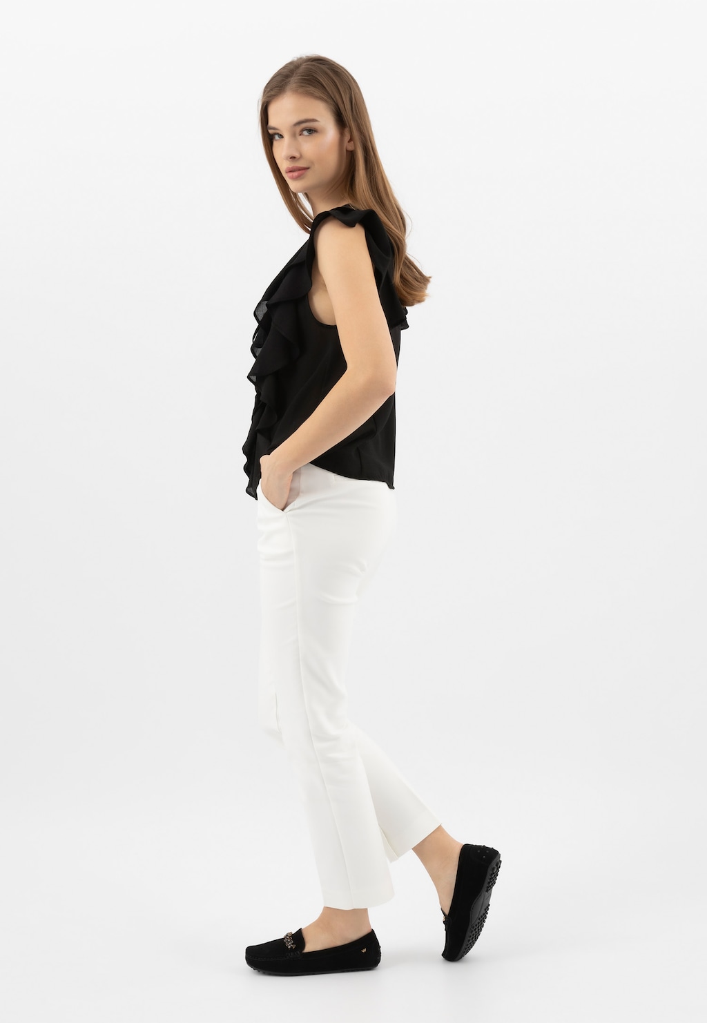 Čierne dámske mokasíny s kryštalovou ozdobou 46328-61 Widok 10