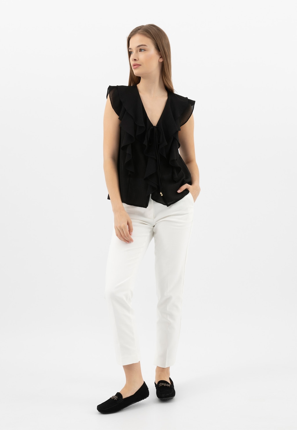 Čierne dámske mokasíny s kryštalovou ozdobou 46328-61 Widok 1