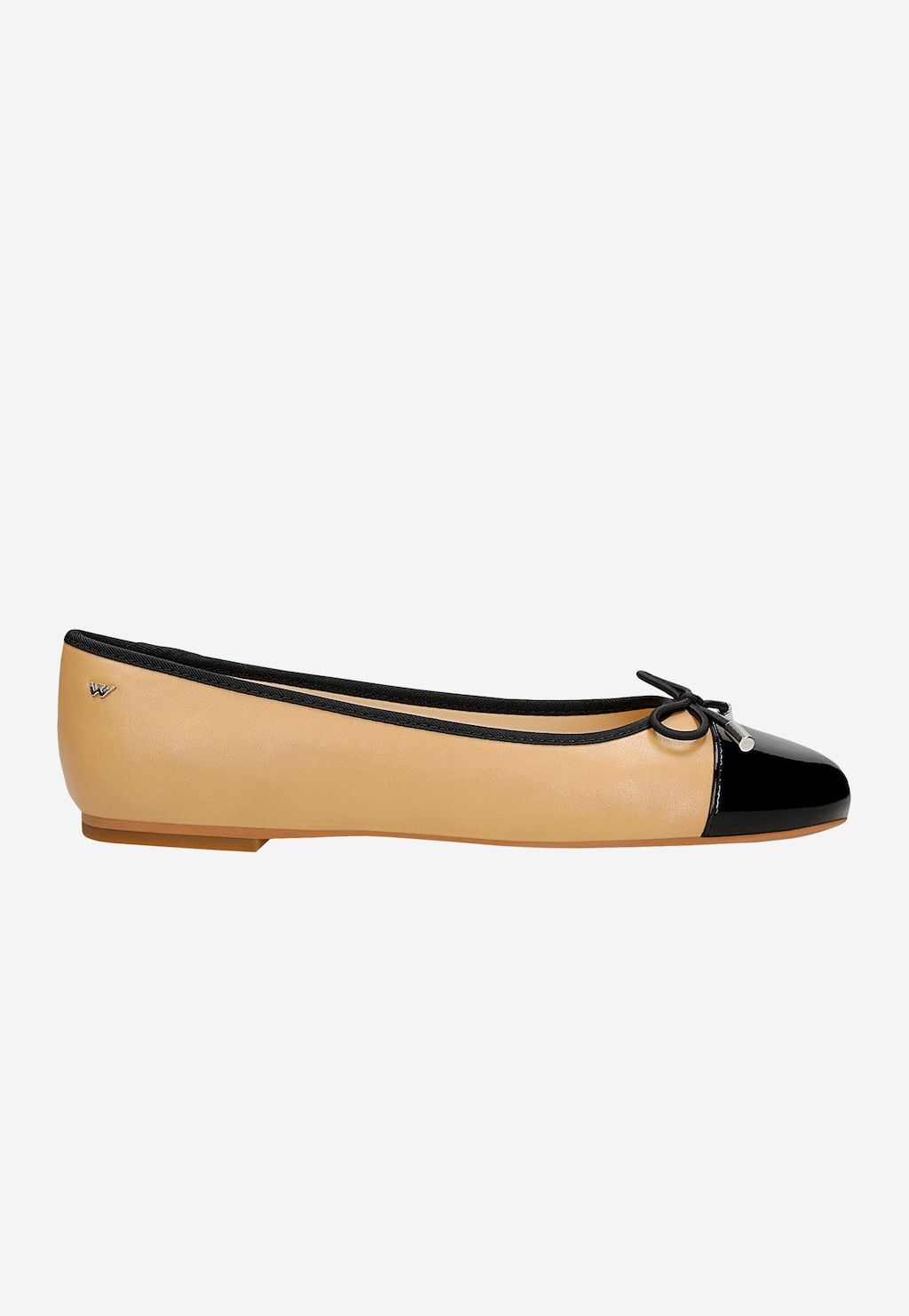 Kožené béžové dámské balerínky s černou lakovanou špičkou 44035-74 Widok 2