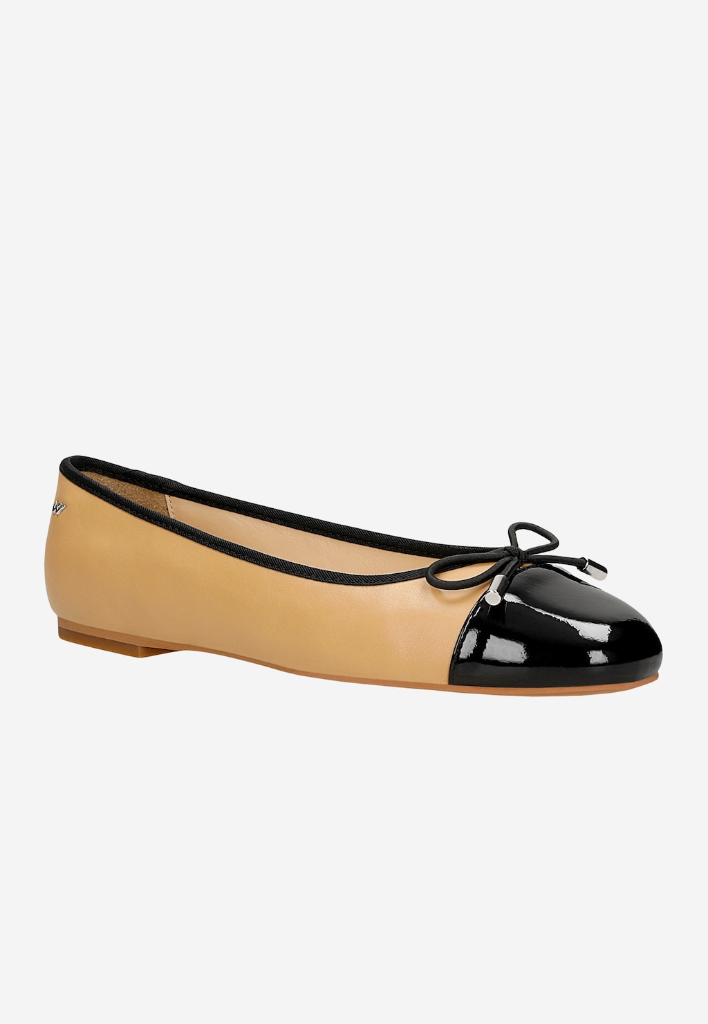 Kožené béžové dámské balerínky s černou lakovanou špičkou 44035-74 Widok 3