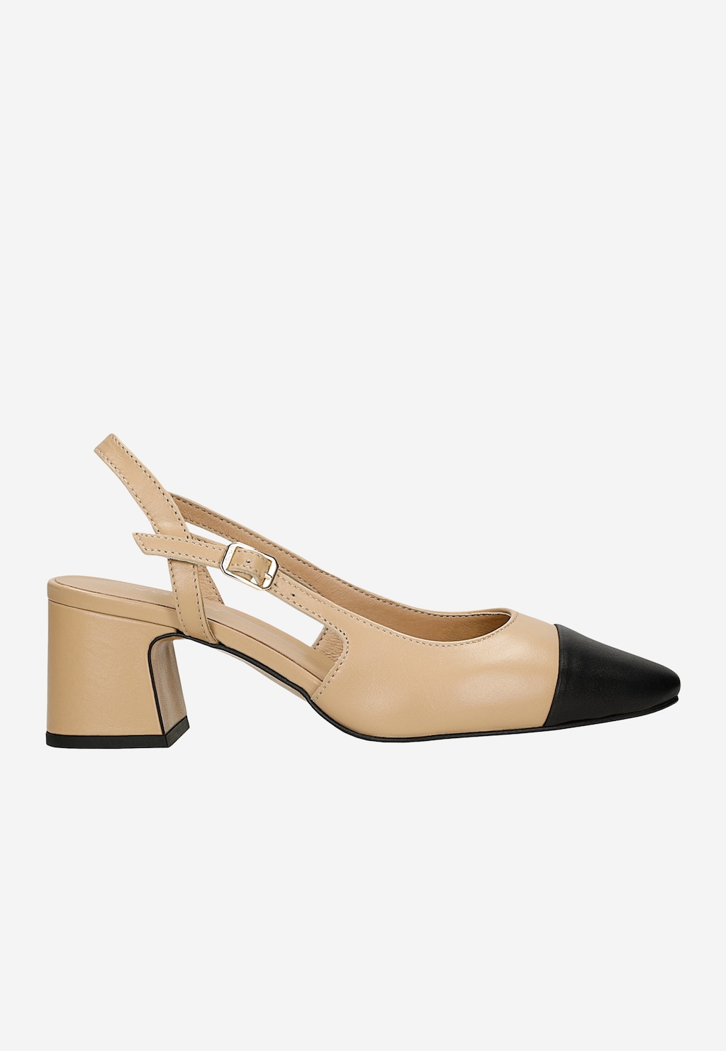 Béžové kožené lodičky na podpätku s čiernou špičkou 35147-54 Widok 2