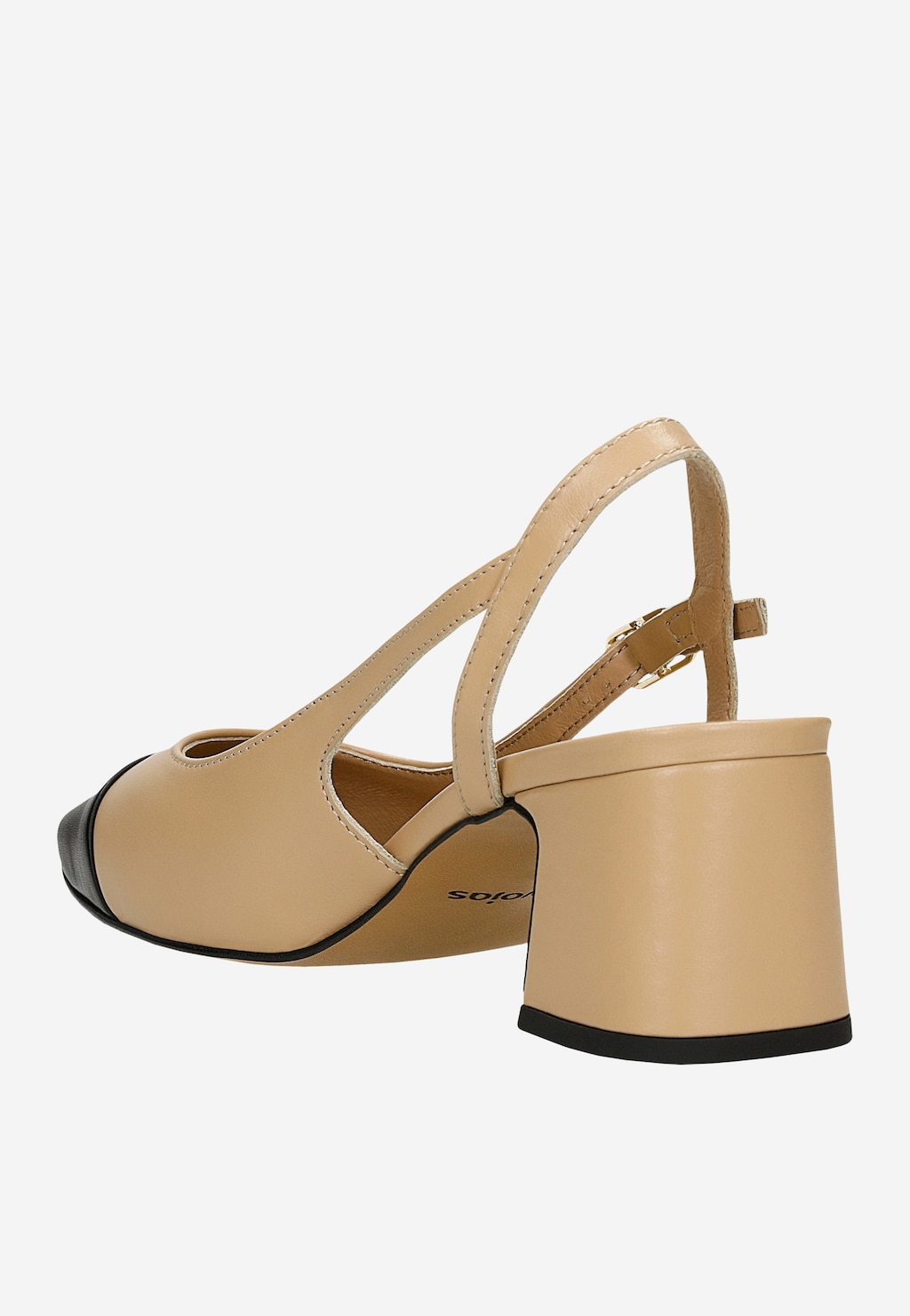 Béžové kožené lodičky na podpätku s čiernou špičkou 35147-54 Widok 4