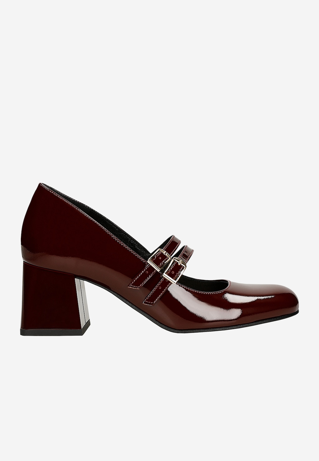 Bordové lakované lodičky Mary Jane na širokom podpätku 35143-35 Widok 2