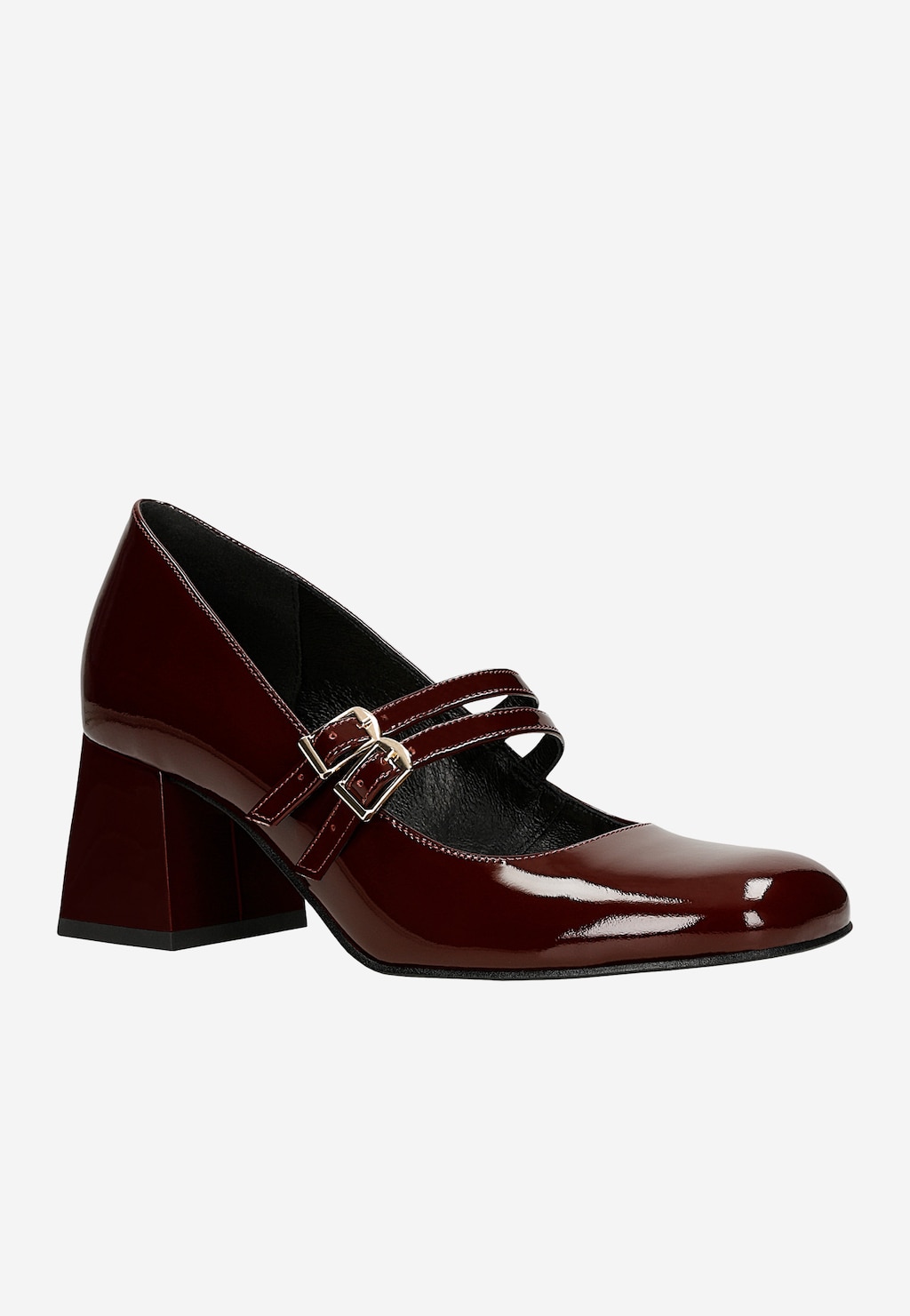Bordové lakované lodičky Mary Jane na širokom podpätku 35143-35 Widok 3