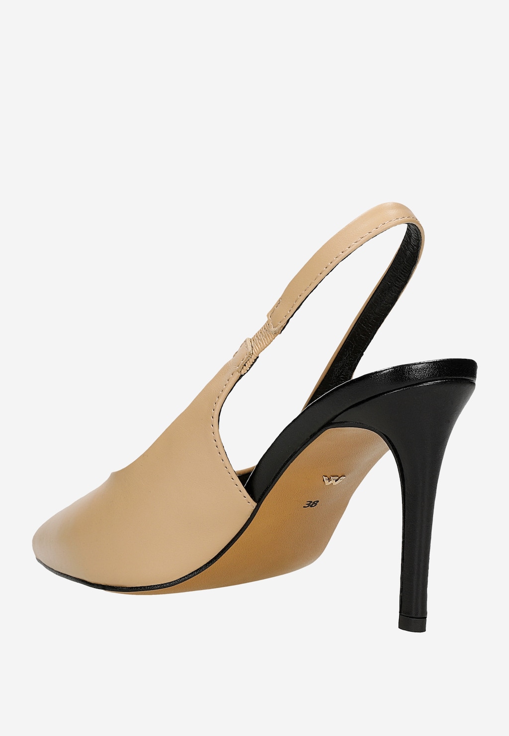 Béžovo-černé dámské lodičky na jehlovém podpatku s otevřenou patou 35165-54 Widok 4
