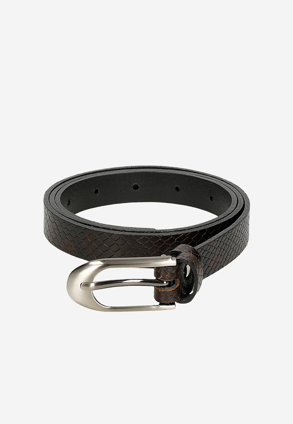 tmavě hnědý dámský pásek s reliéfními vzory a otevřenou sponou 93133-52 Widok 5