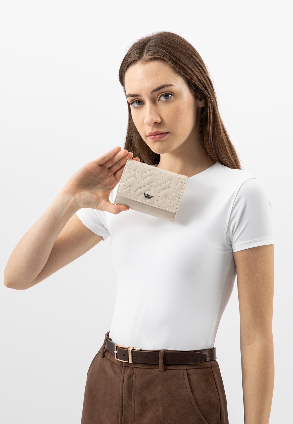 Beżowy portfel damski pikowany ze skóry likcowej 91101-54 Widok 8