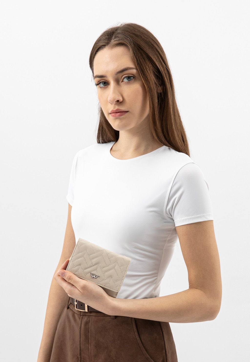 Beżowy portfel damski pikowany ze skóry likcowej 91101-54 Widok 1