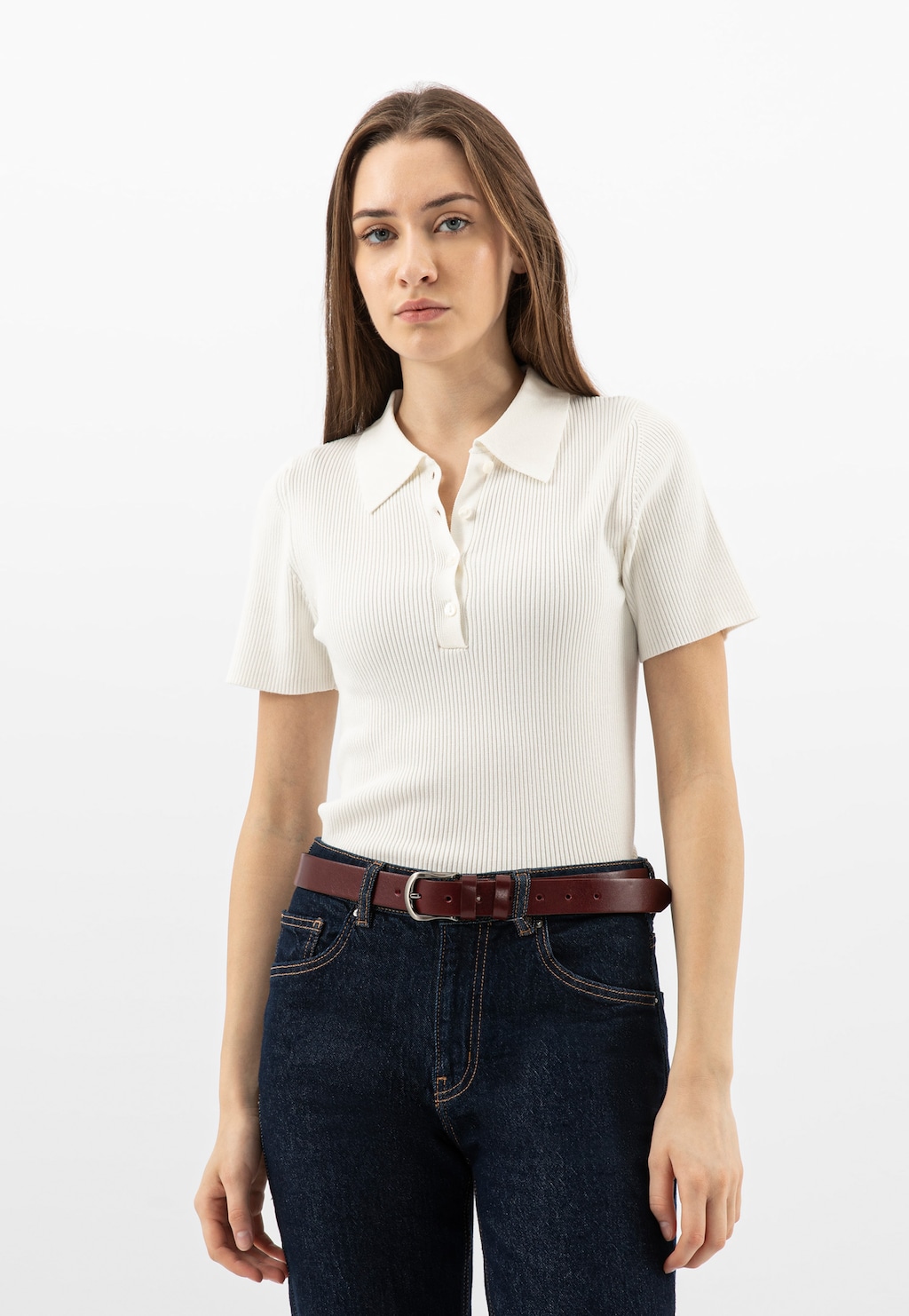 Bordový dámský pásek z lícové kůže se stříbrnou sponou 93128-55 Widok 1