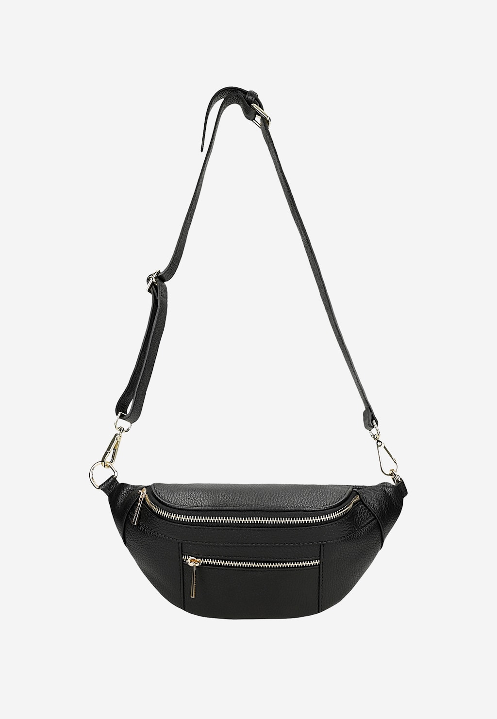 Czarna torebka nerka damska ze skóry licowej ze złotymi zamkami 80301-41 Widok 5