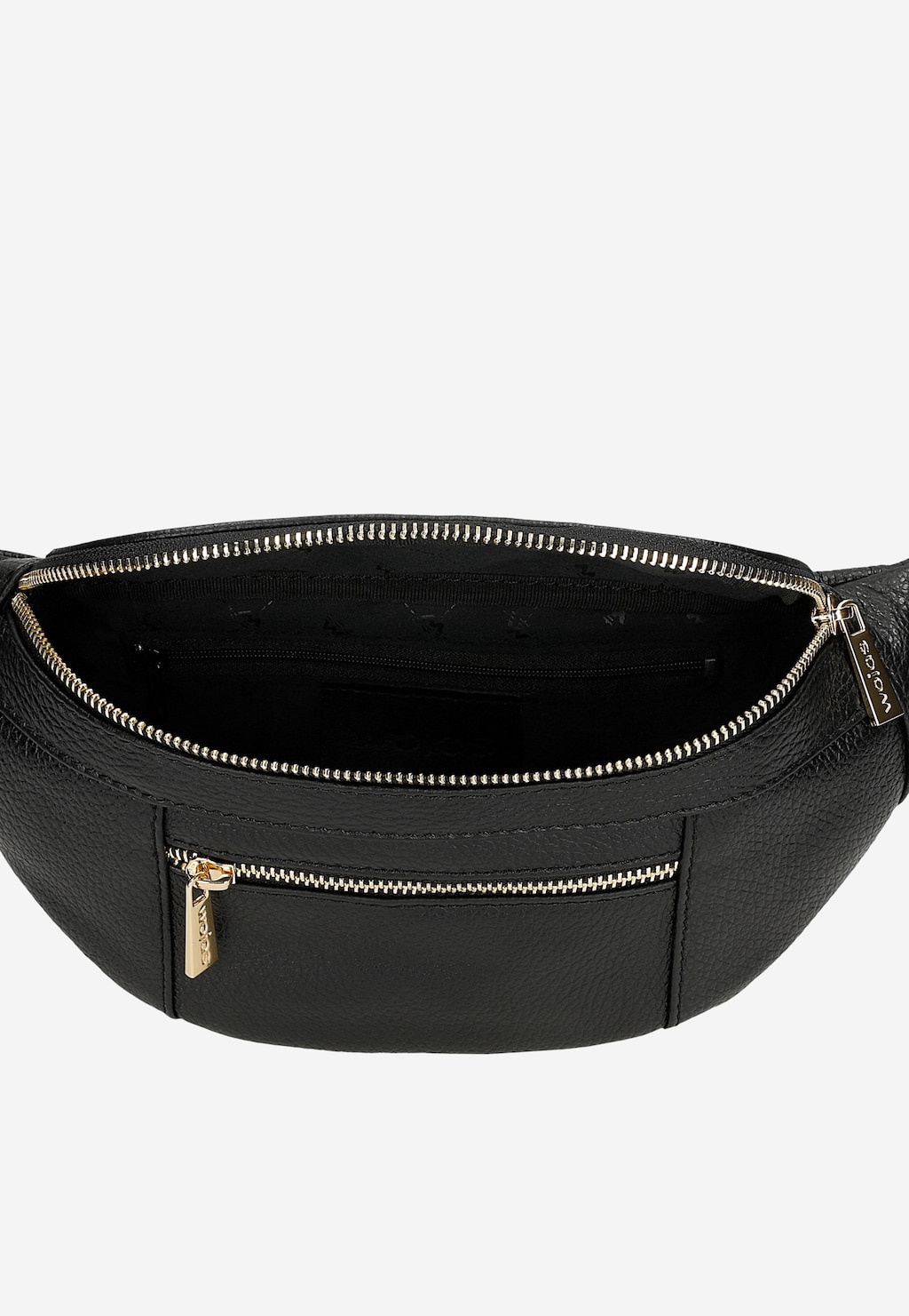 Czarna torebka nerka damska ze skóry licowej ze złotymi zamkami 80301-41 Widok 6