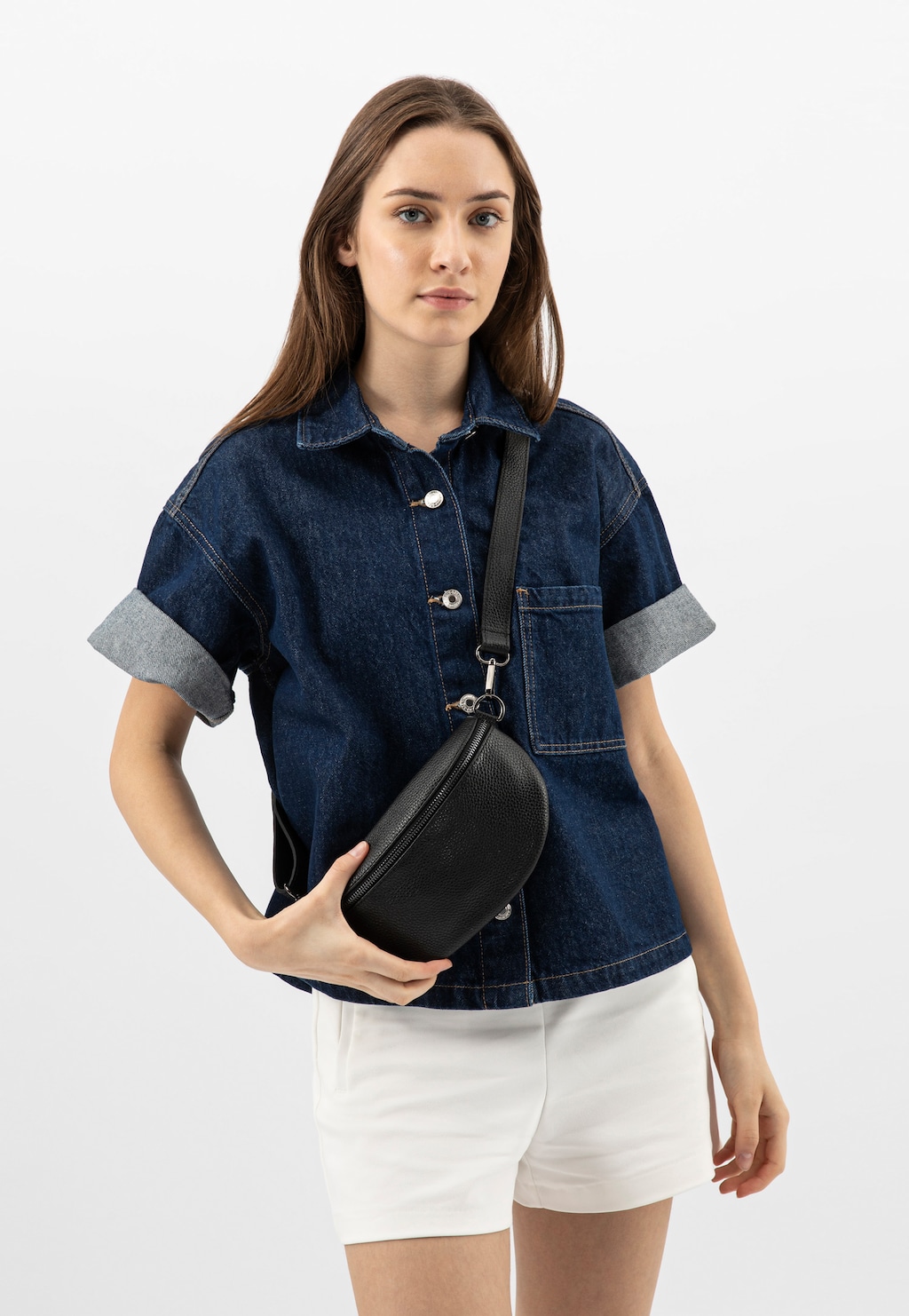 Czarna skórzana torebka nerka 80099-41 Widok 1