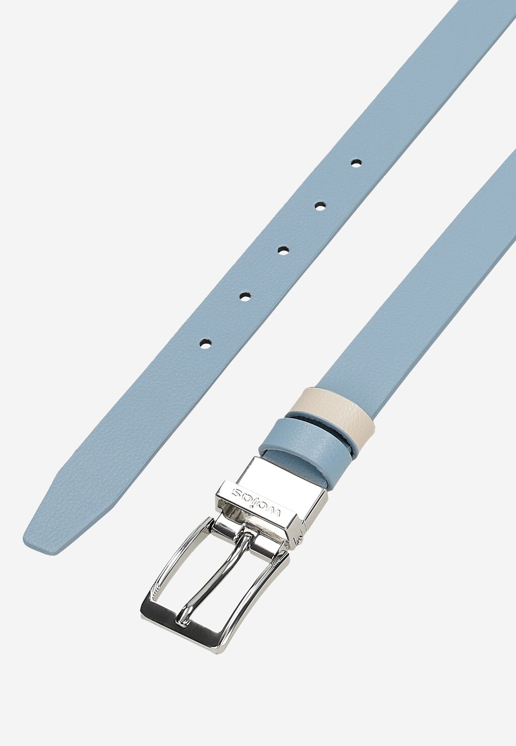 Niebiesko-beżowy dwustronny pasek damski ze srebrną klamrą 93102-56 Widok 5