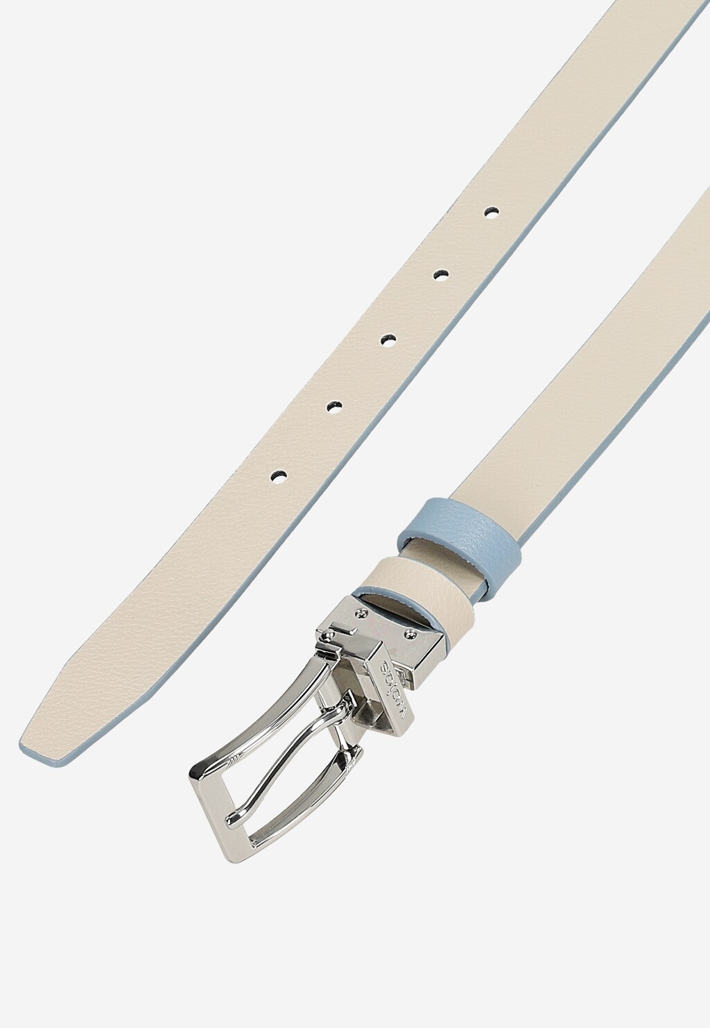Niebiesko-beżowy dwustronny pasek damski ze srebrną klamrą 93102-56 Widok 6