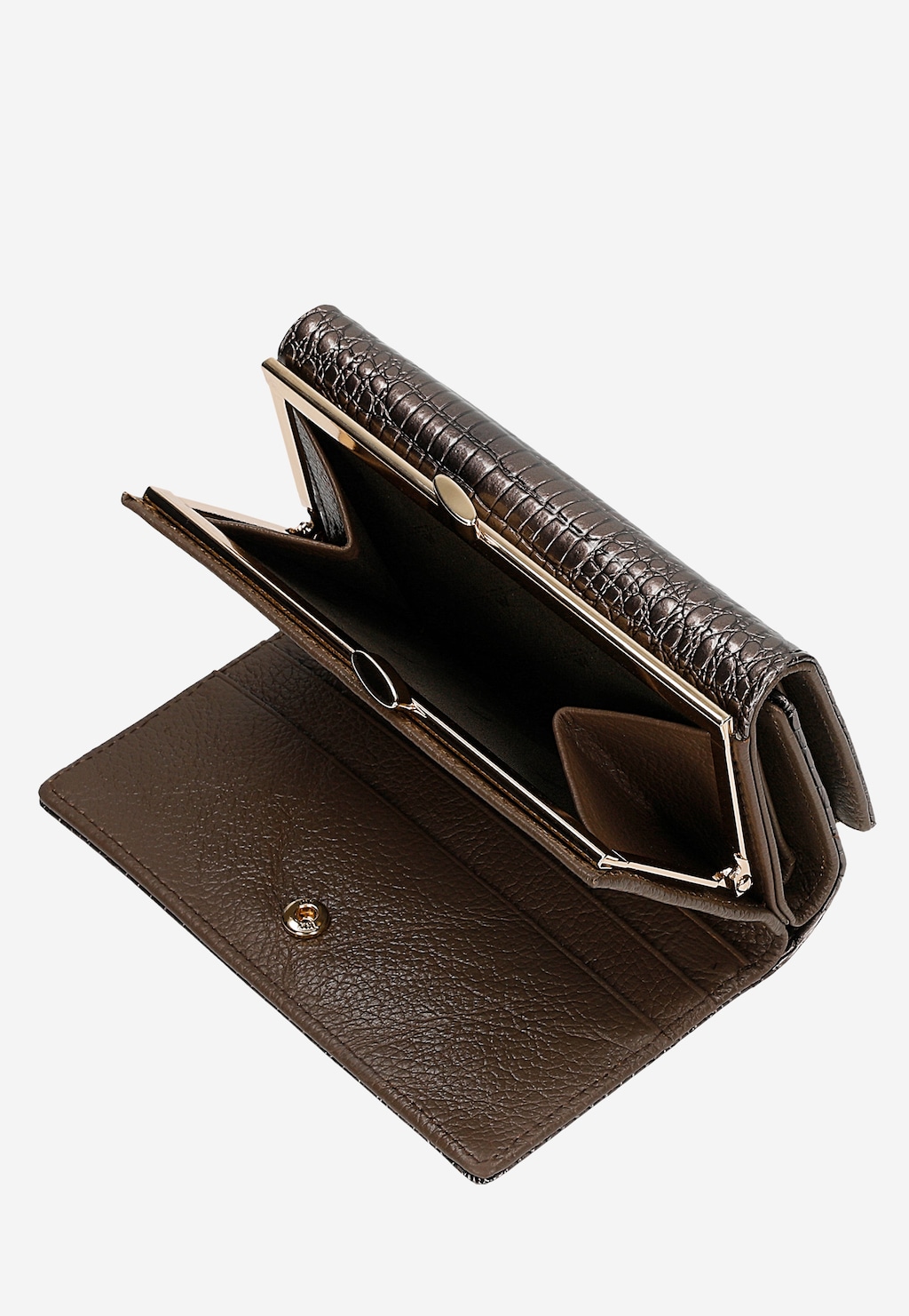 Beżowy lakierowany portfel damski zapinany na zatrzask 91085-34 Widok 6