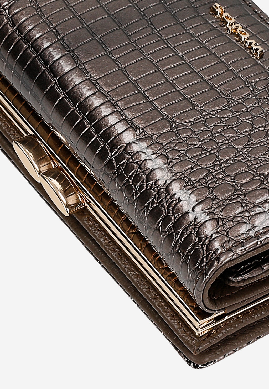 Beżowy lakierowany portfel damski zapinany na zatrzask 91085-34 Widok 8