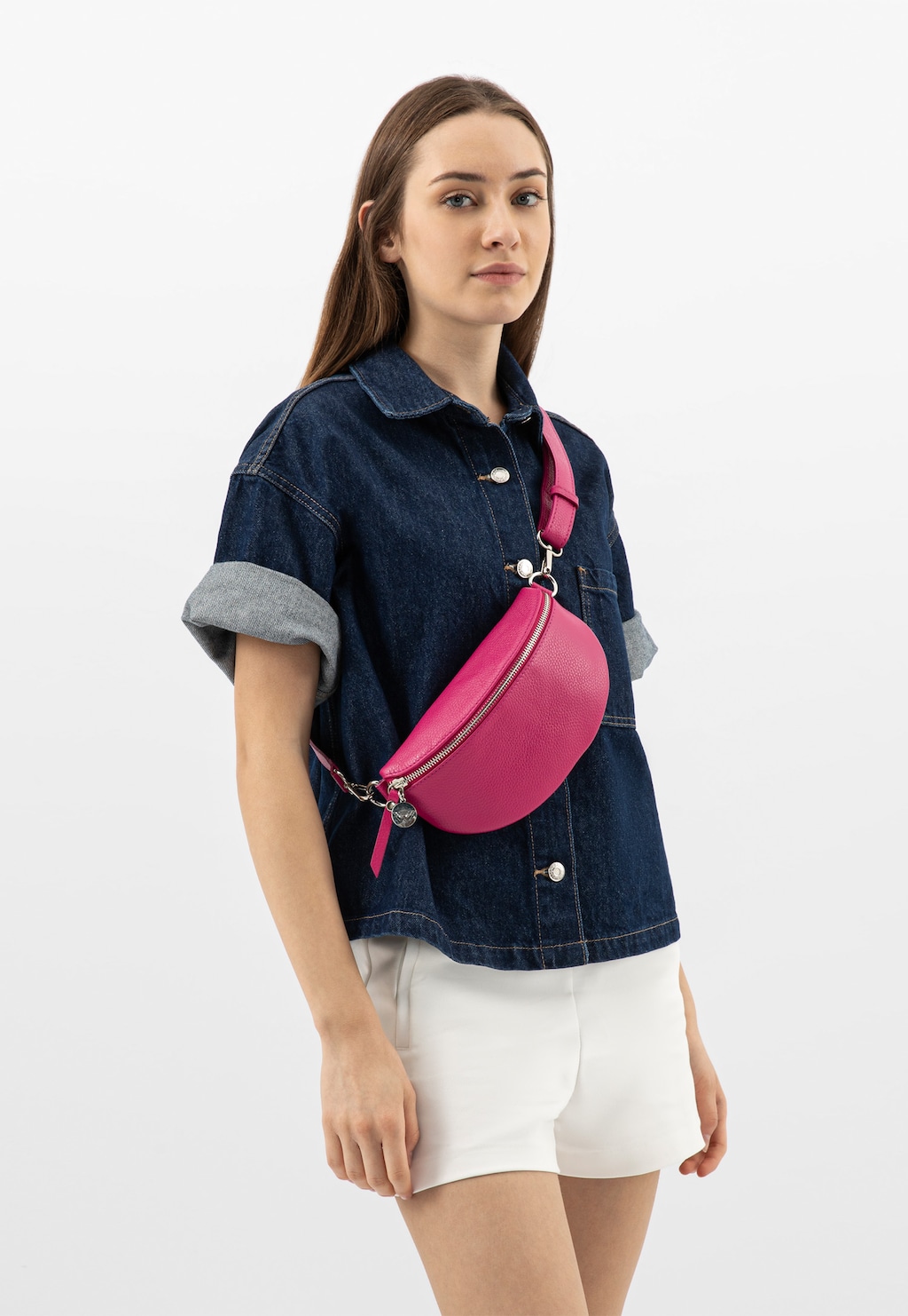 Ružová dámska ľadvinka z lícnej kože 80099-55 Widok 1