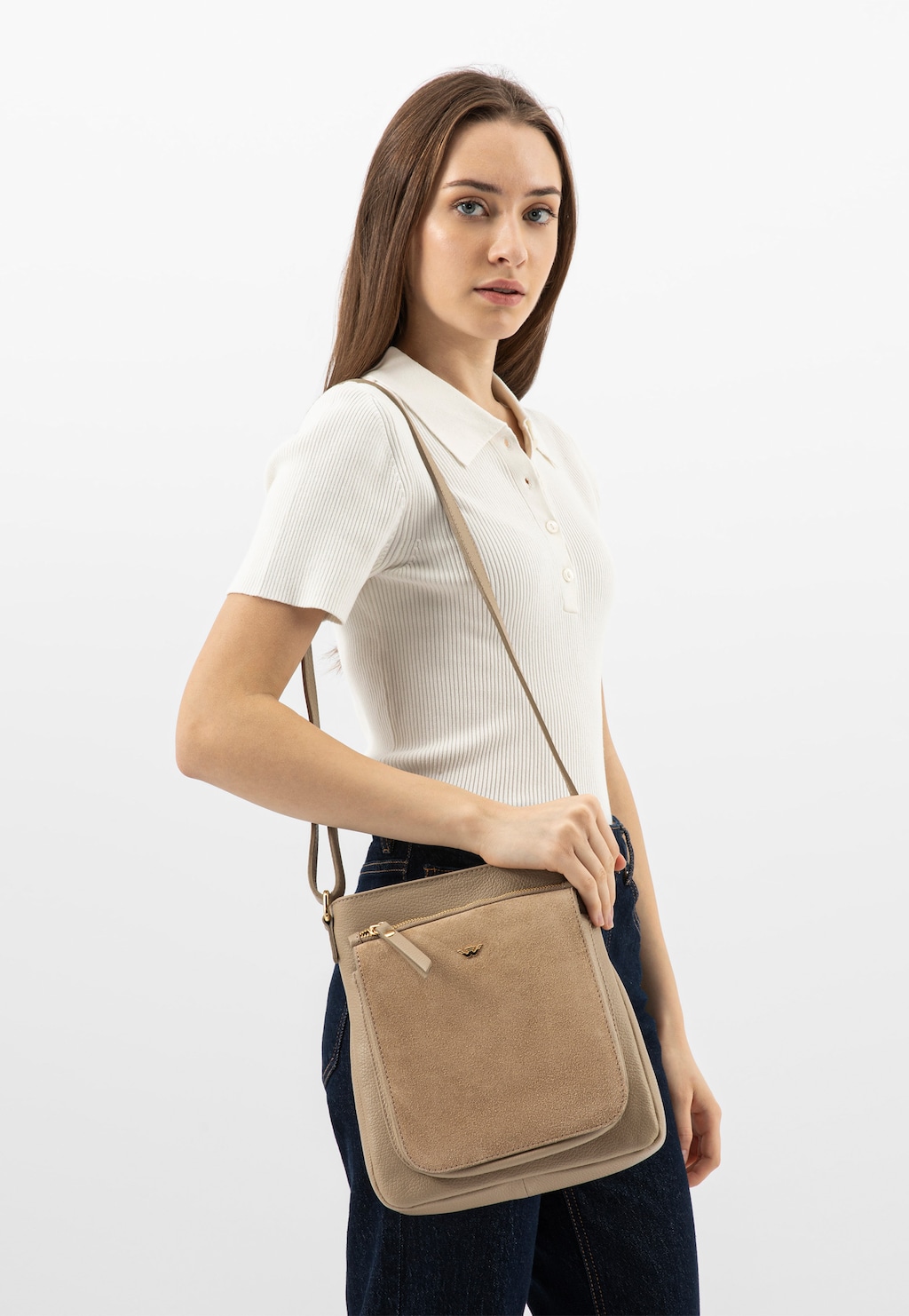 Béžová dámská crossbody kabelka z kombinovaných kůží 80076-74 Widok 9