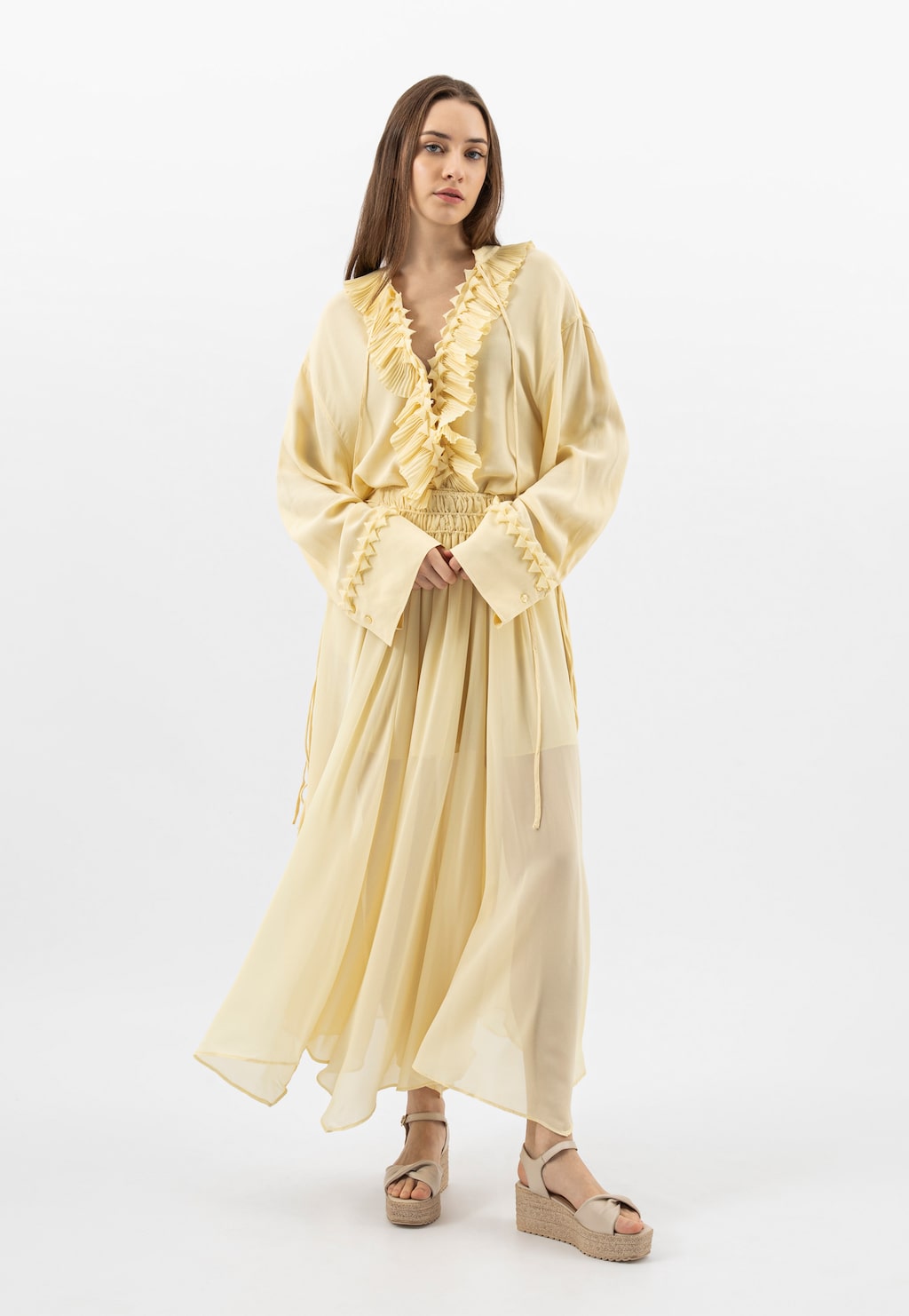 Béžové kožené sandále na kline 76170-54 Widok 1