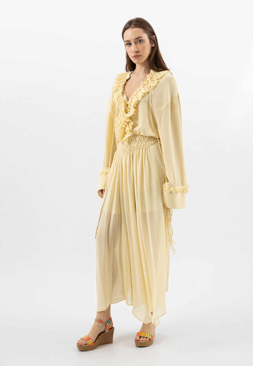 Kolorowe sandały damskie na koturnie 76022-50 Widok 8