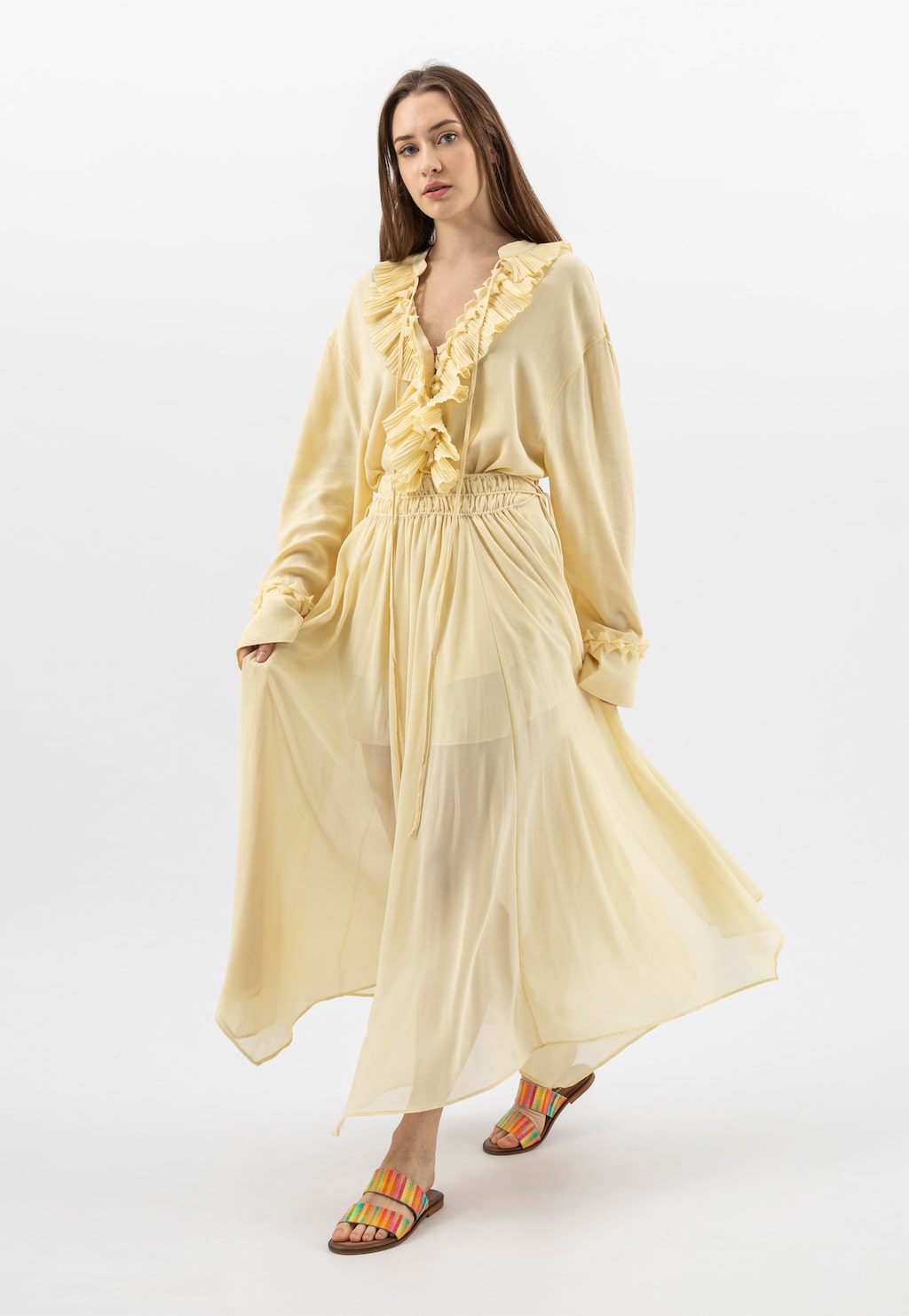 Kolorowe skórzane klapki damskie 74140-50 Widok 1