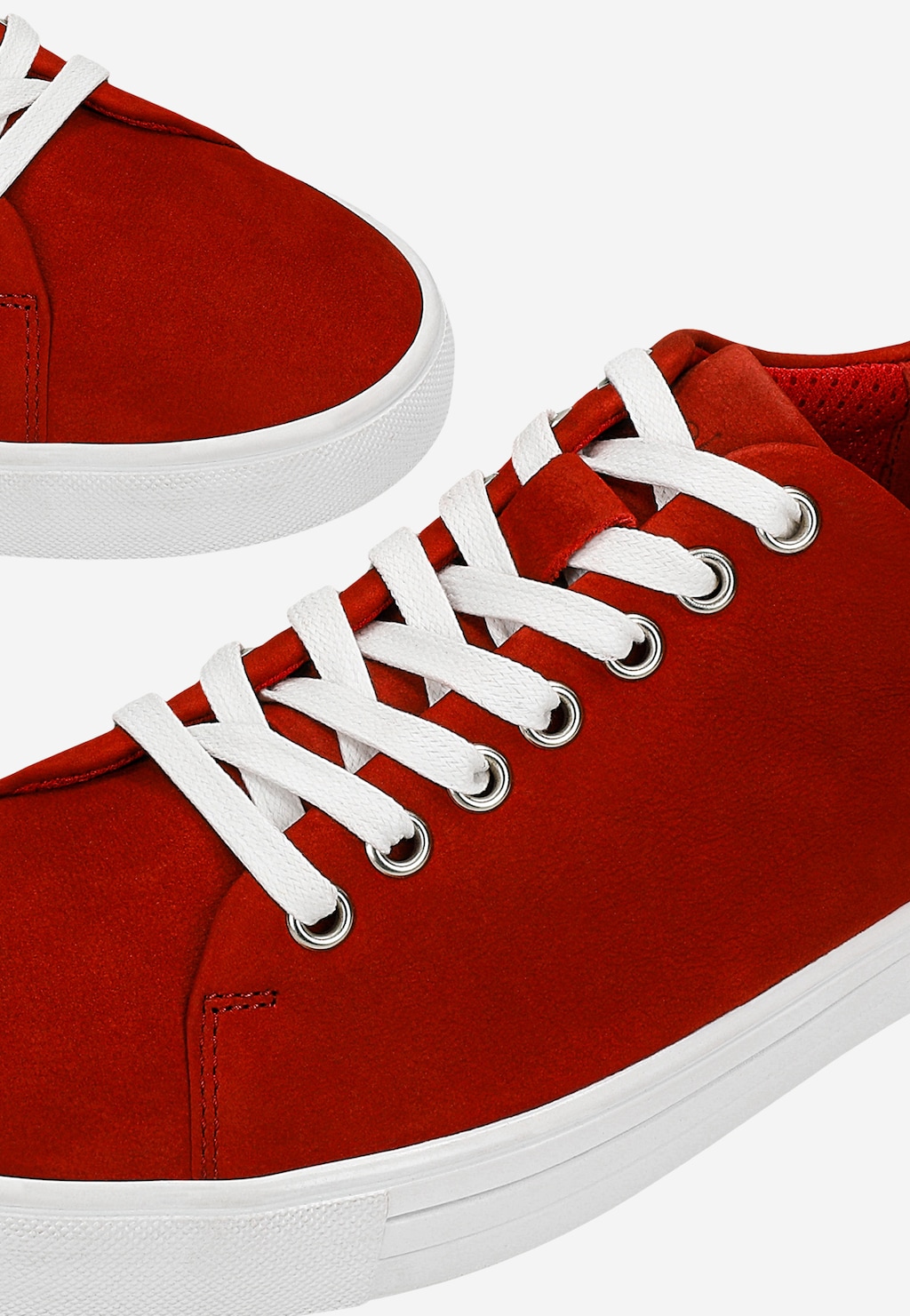 Czerwone sznurowane trampki damskie ze skóry nubukowej 46086-12 Widok 7