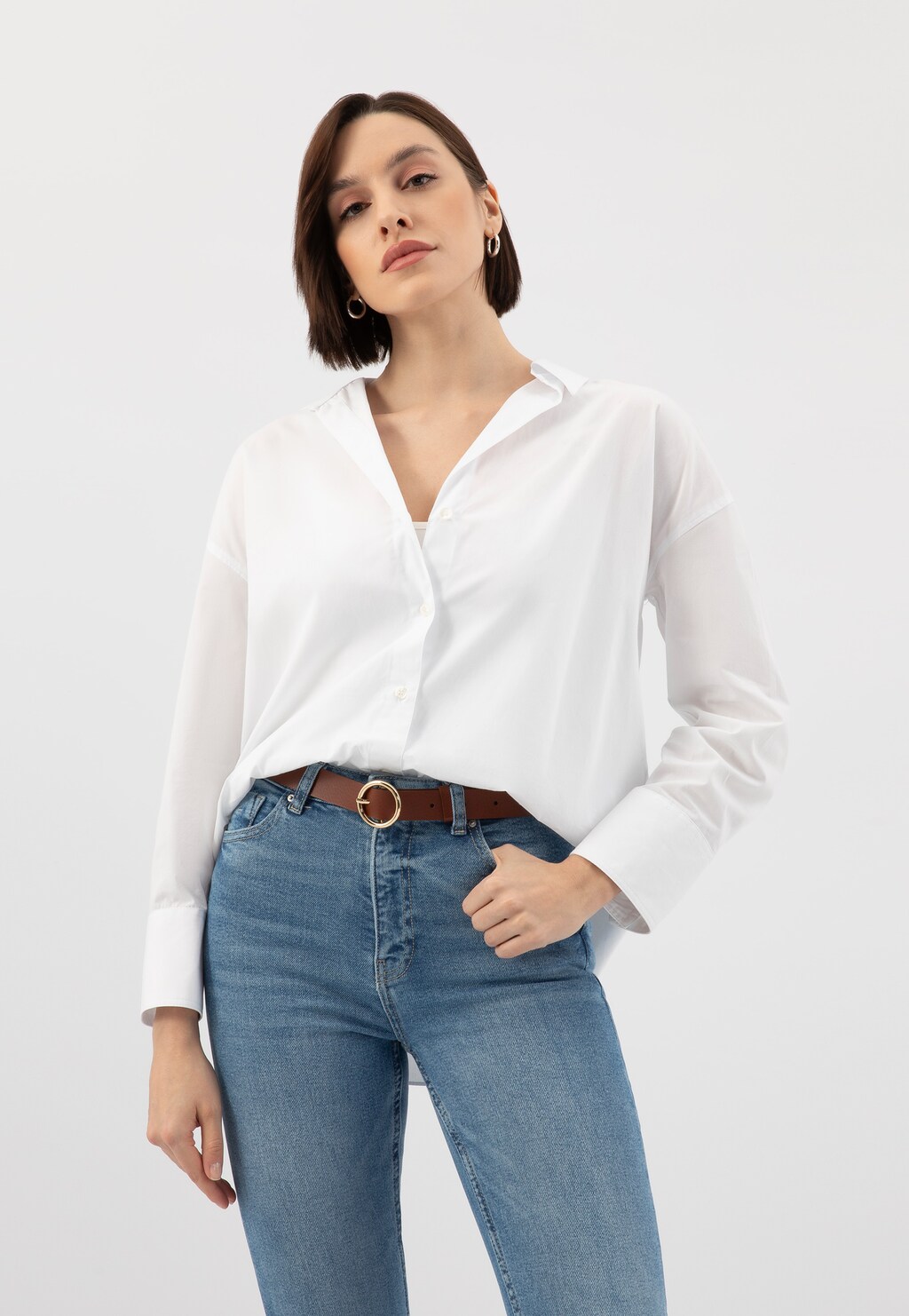 Brązowy pasek damski z okrągłą klamrą 9973-53 Widok 1