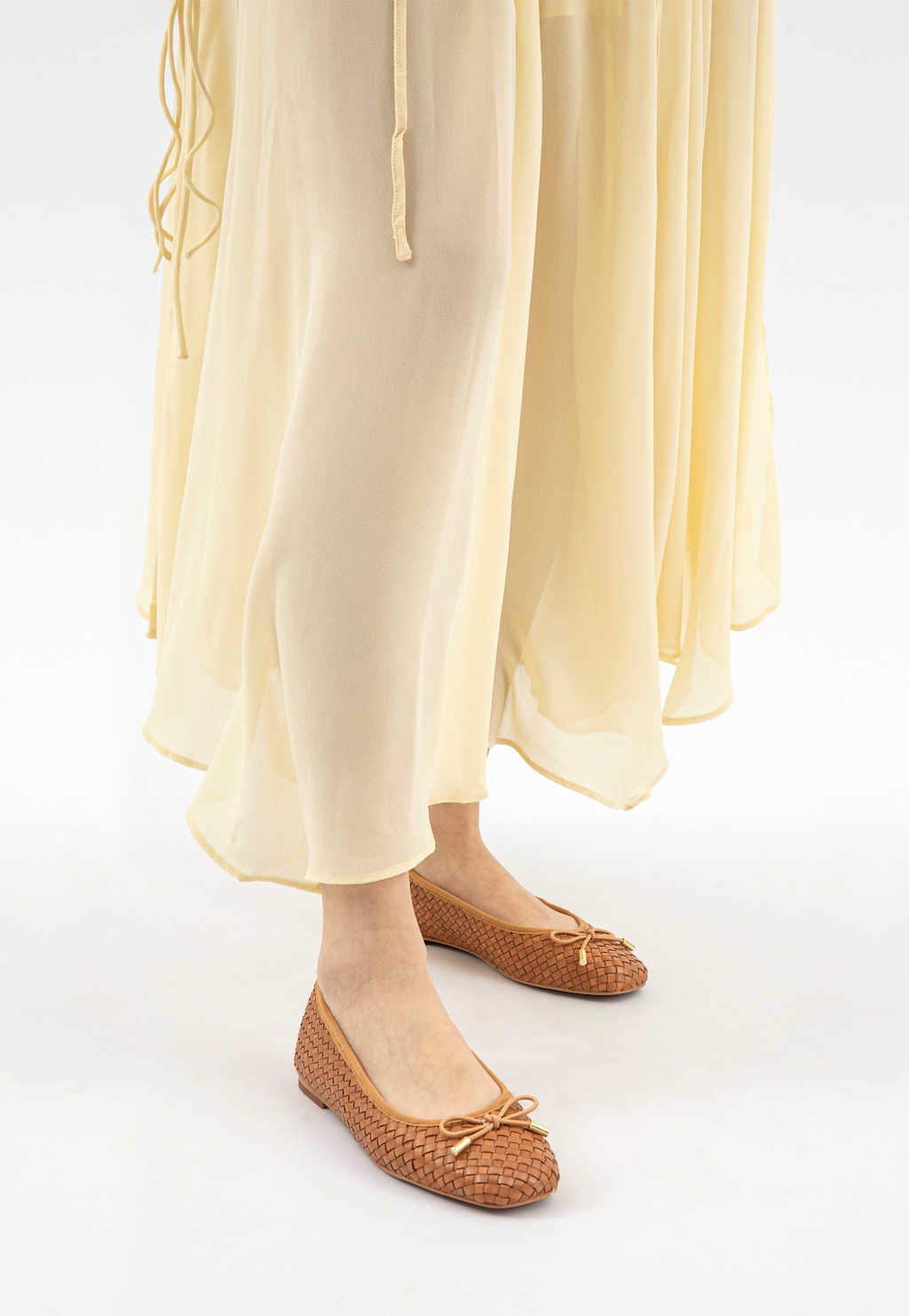 Hnedé pletené dámske kožené balerínky 44045-53 Widok 9