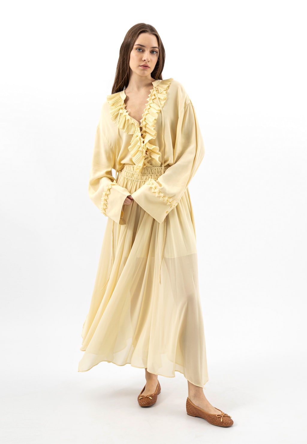 Hnedé pletené dámske kožené balerínky 44045-53 Widok 1