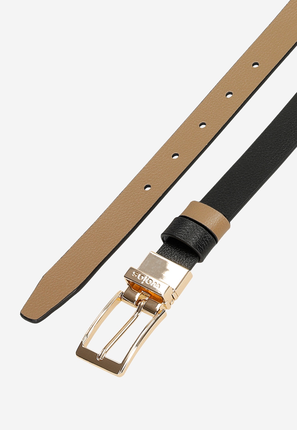 Oboustranný černobéžový pásek se zlatou přezkou 93102-51 Widok 5