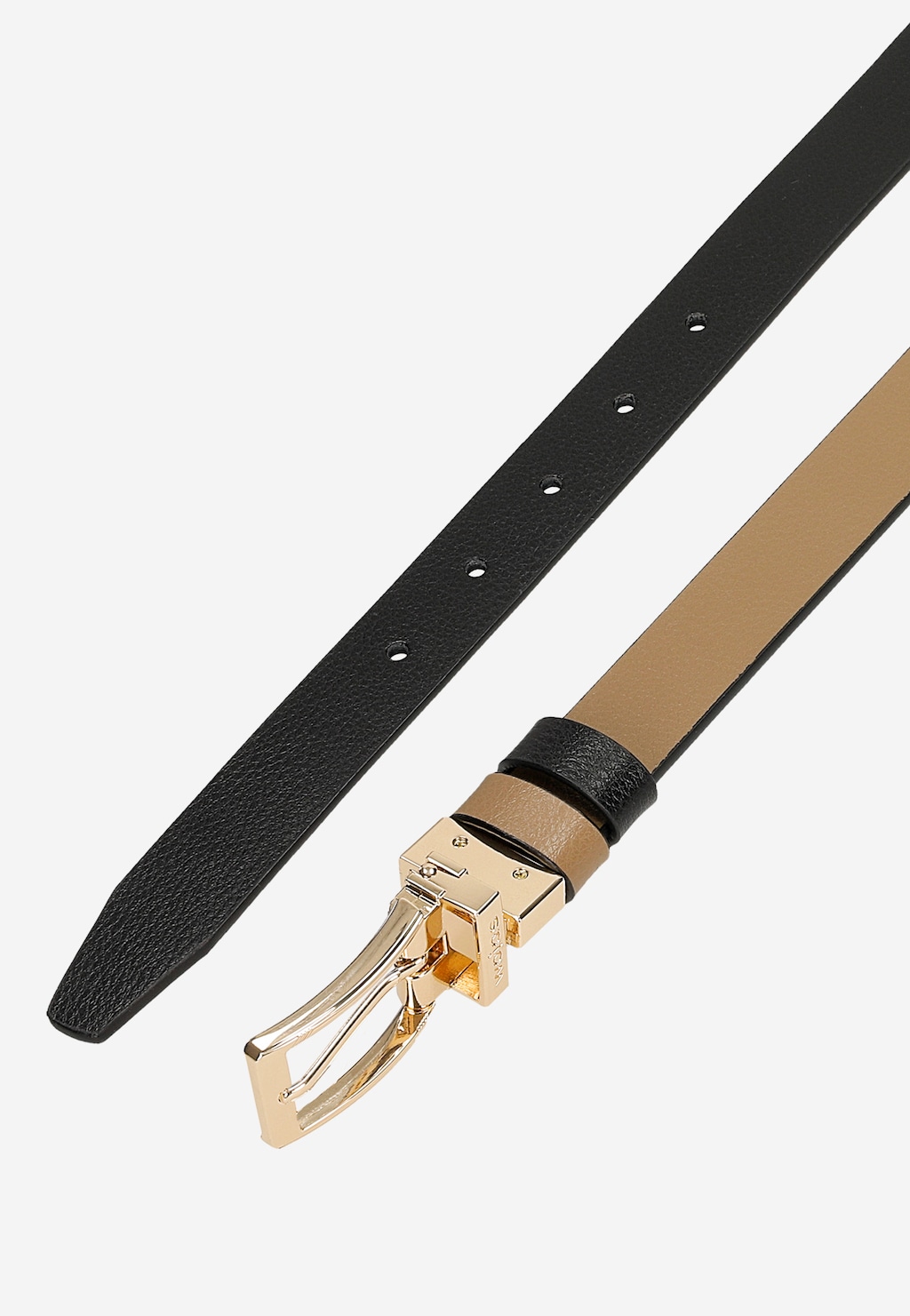 Oboustranný černobéžový pásek se zlatou přezkou 93102-51 Widok 6
