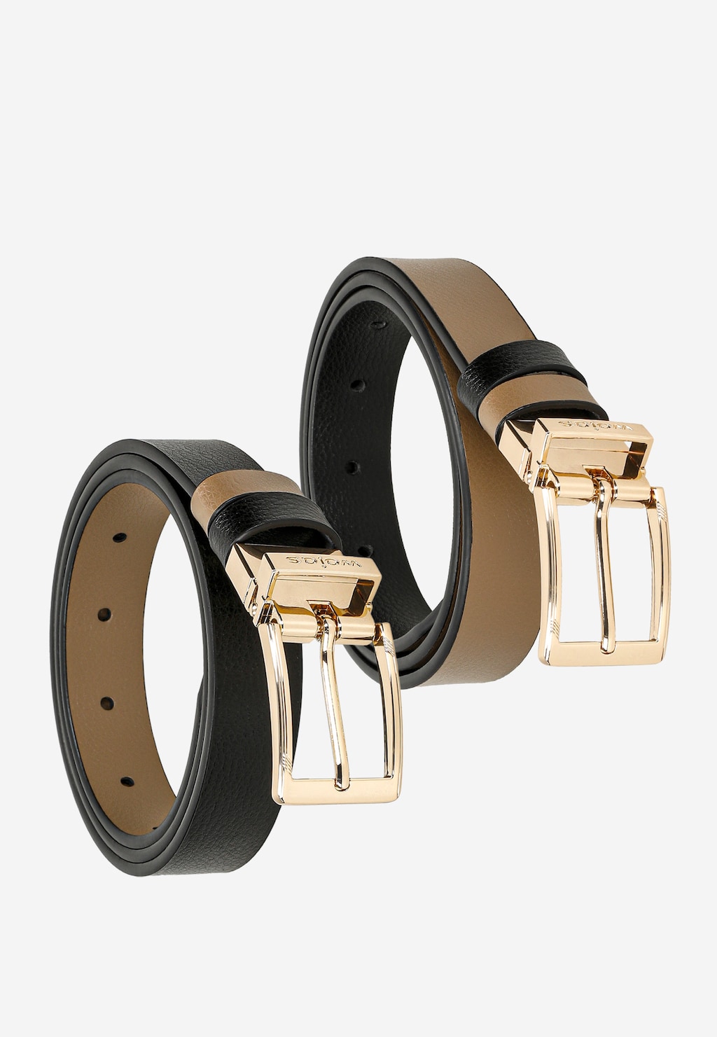 Oboustranný černobéžový pásek se zlatou přezkou 93102-51 Widok 7