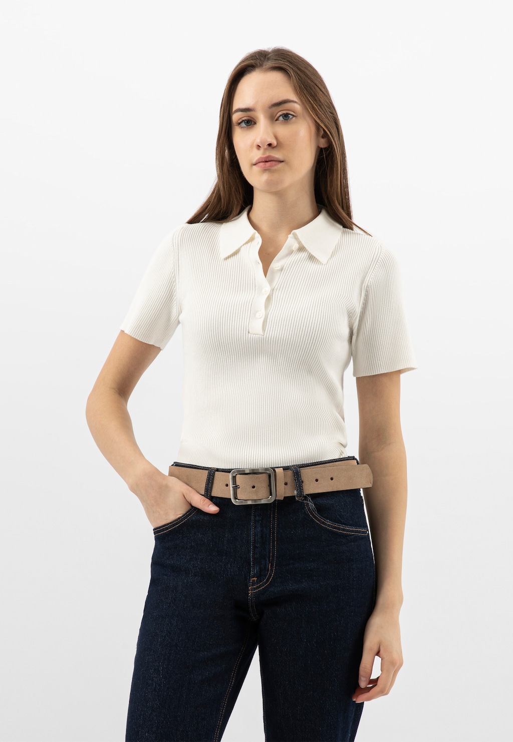 Beżowy pasek damski z dwoiny welurowej 6966-64 Widok 8