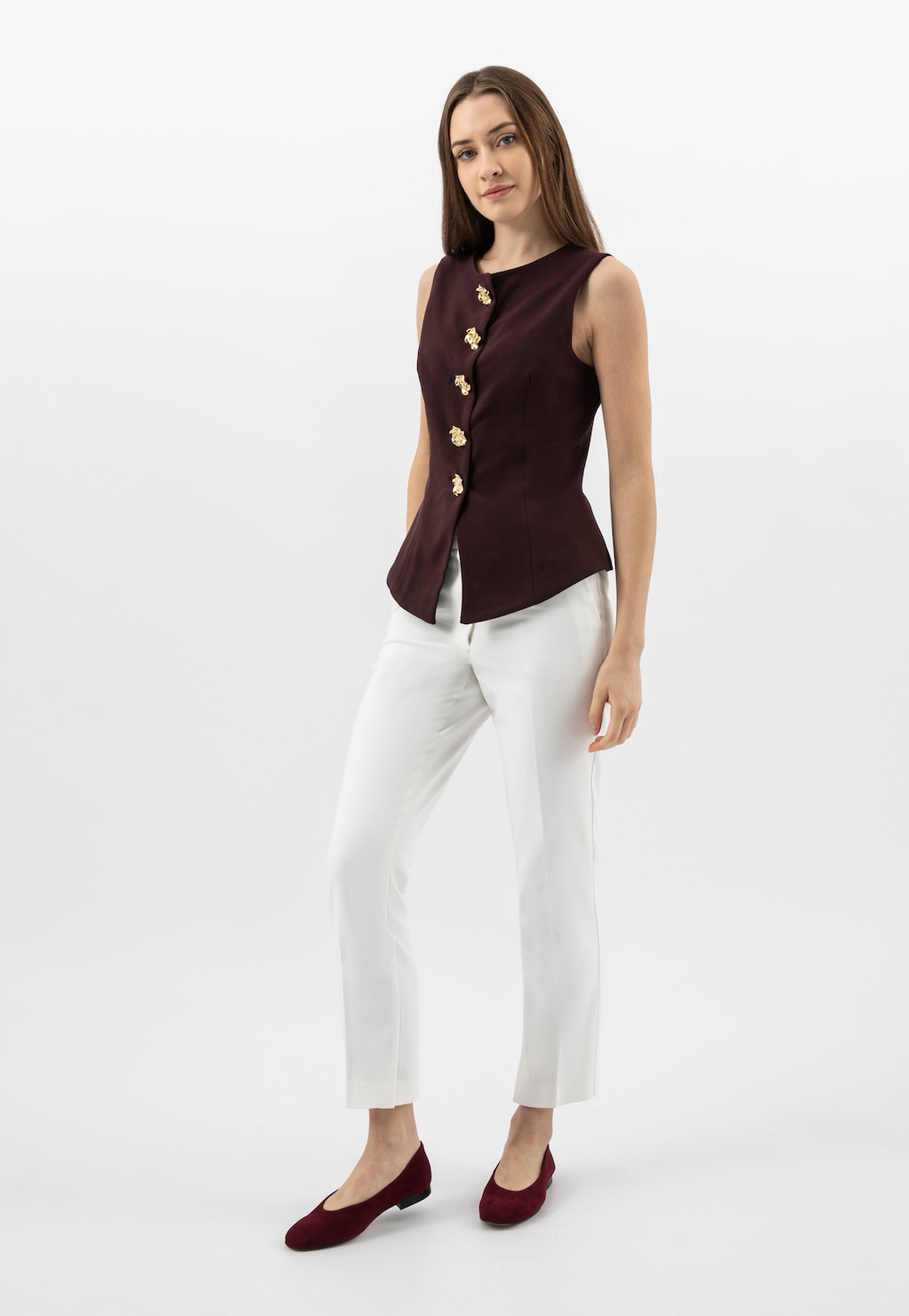 Bordó dámské balerínky z velurové kůže 44003-65 Widok 9