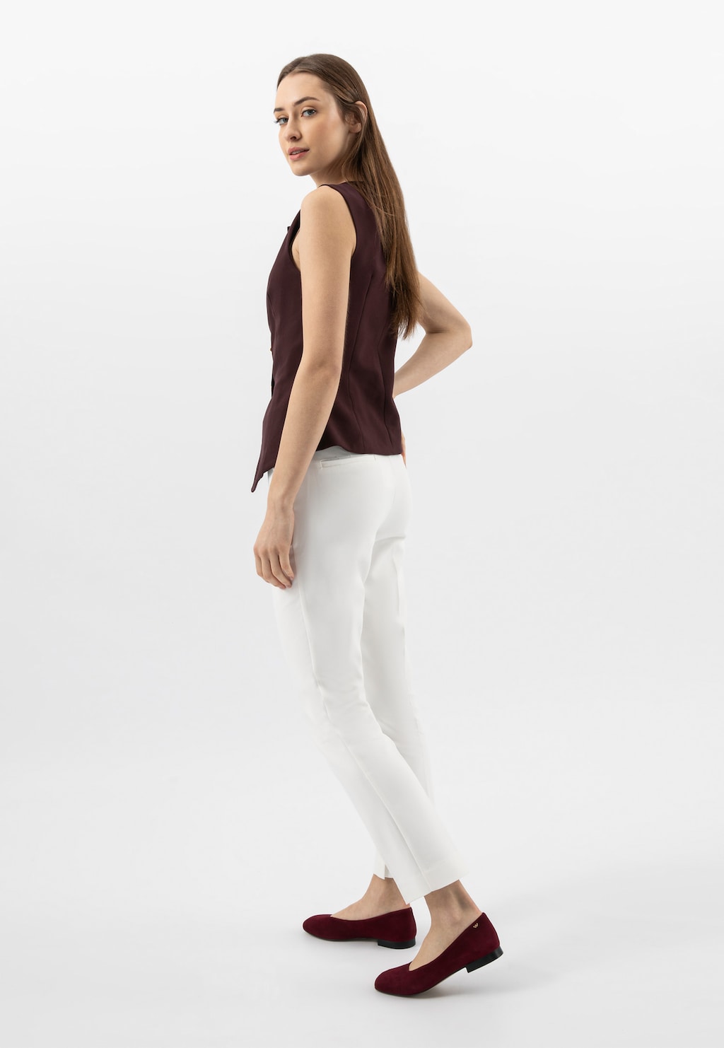 Bordó dámské balerínky z velurové kůže 44003-65 Widok 1