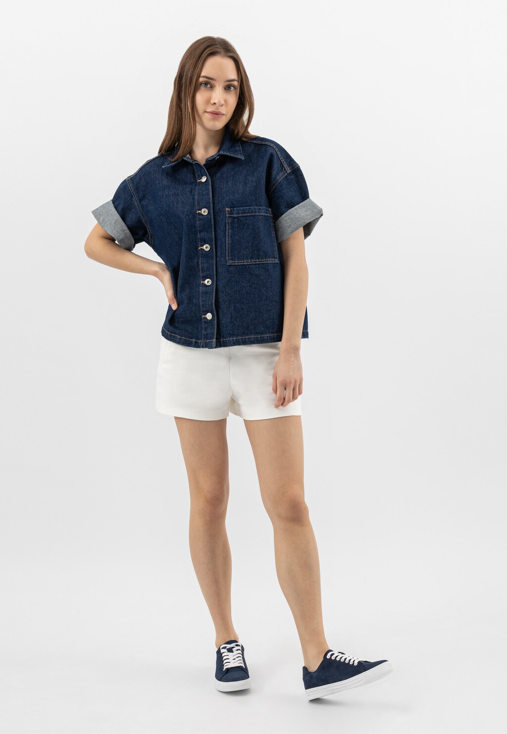 Niebieskie trampki damskie na białej podeszwie 46086-06 Widok 1