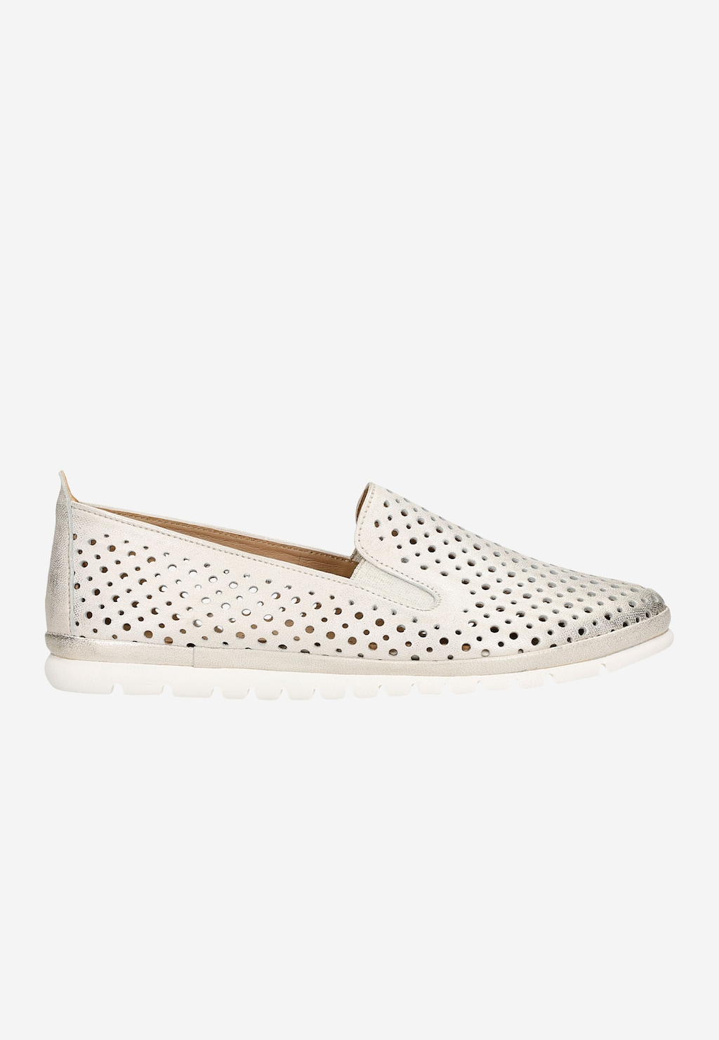 Béžové lesklé mokasíny dámské z perforované kůže 46102-58 Widok 2