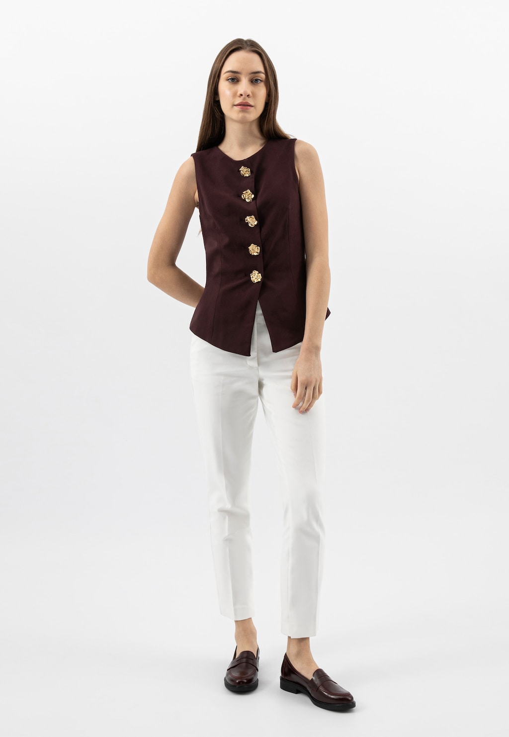 Bordowe skórzane mokasyny damskie z linii Comfort 46222-55 Widok 10