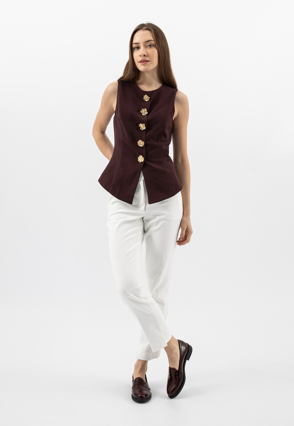 Bordowe skórzane mokasyny damskie z linii Comfort 46222-55 Widok 1