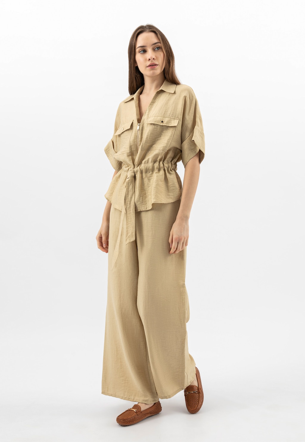 Světle hnědé kožené mokasíny s perforací 46326-53 Widok 9