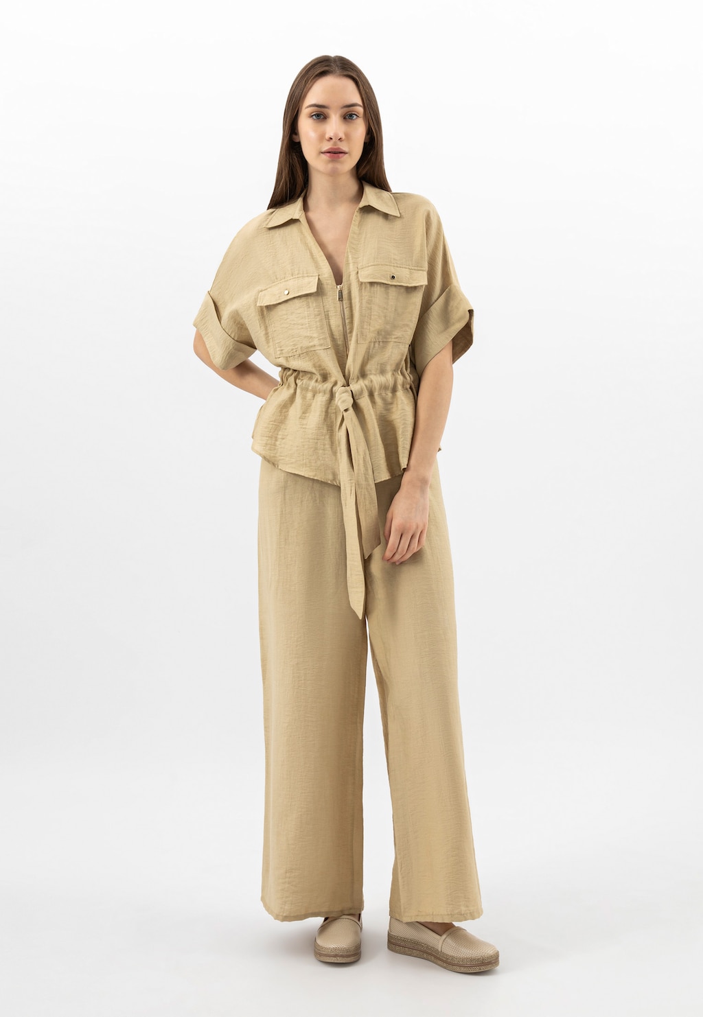 Béžové perforované polobotky ve stylu espadrilek 46336-54 Widok 1