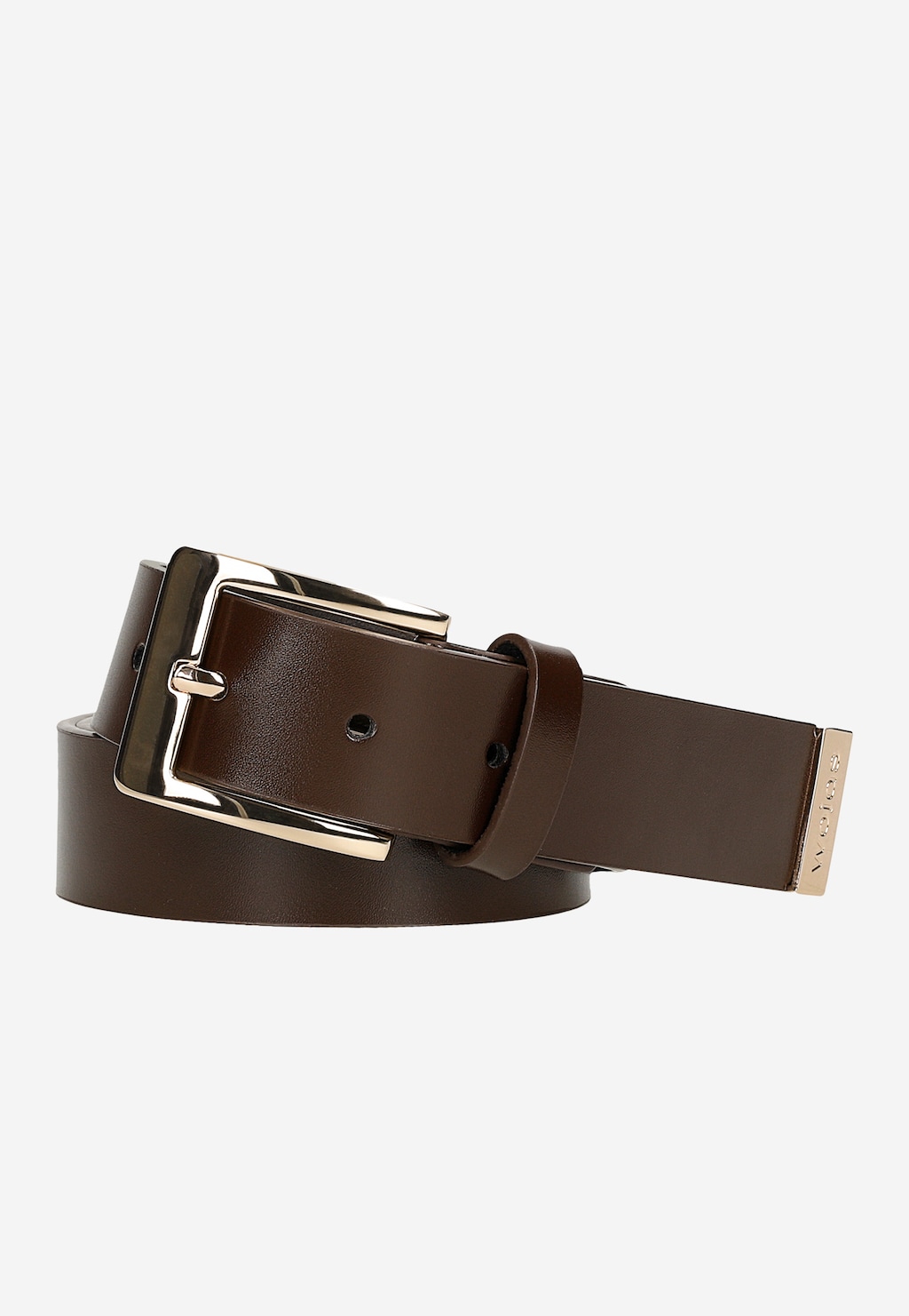 Hnědý kožený pásek se zlatou přezkou 93136-52 Widok 1