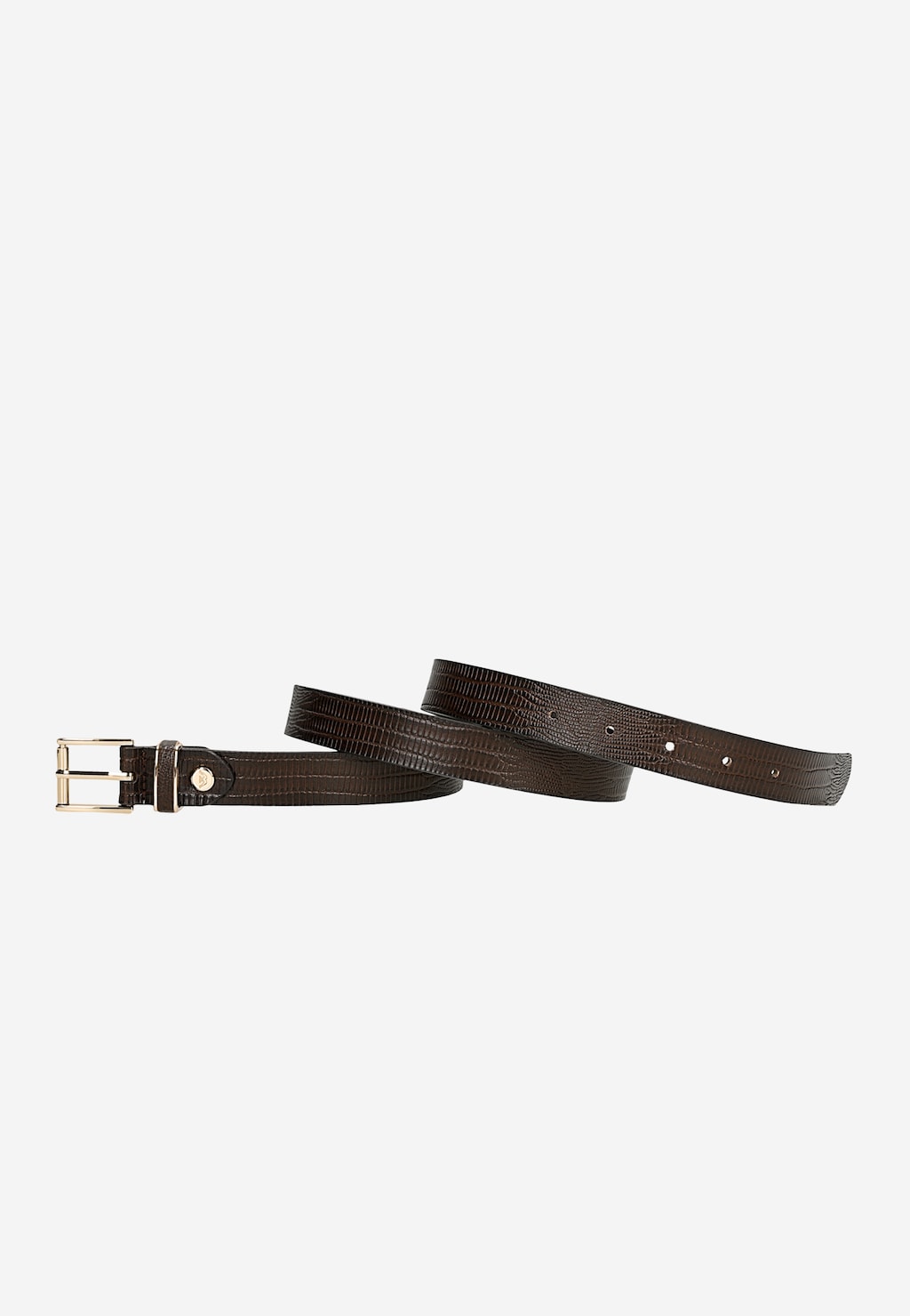 Hnědý reliéfní pásek s imitací krokodýlí kůže se zlatými doplňky 9966-53 Widok 2