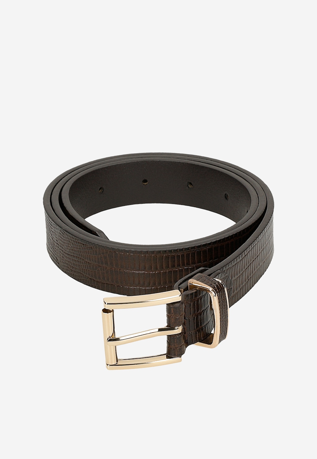 Hnědý reliéfní pásek s imitací krokodýlí kůže se zlatými doplňky 9966-53 Widok 5
